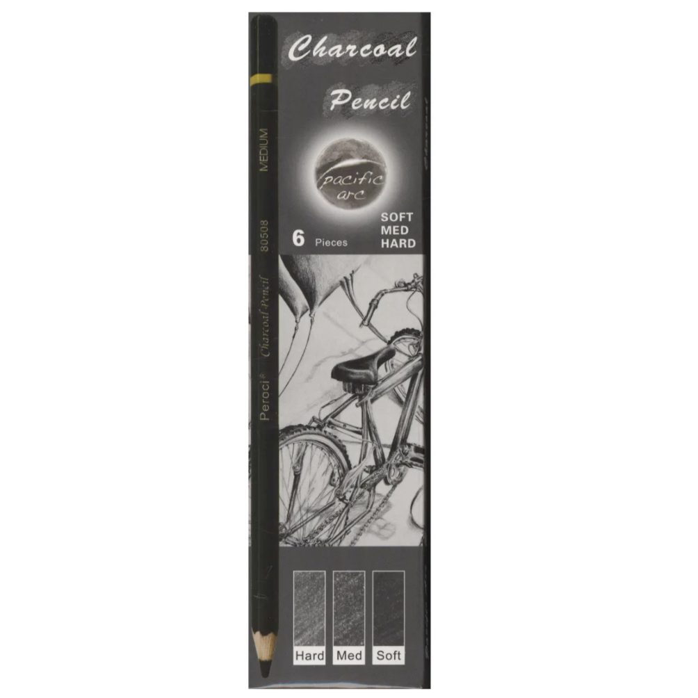 Pacific Arc Professional Charcoal Pencils Set of 6 - Premium Art Drawing Sketching Supplies for Artists, Beginners & Students - Perfect for Portraits, Still Life & Figure Drawing