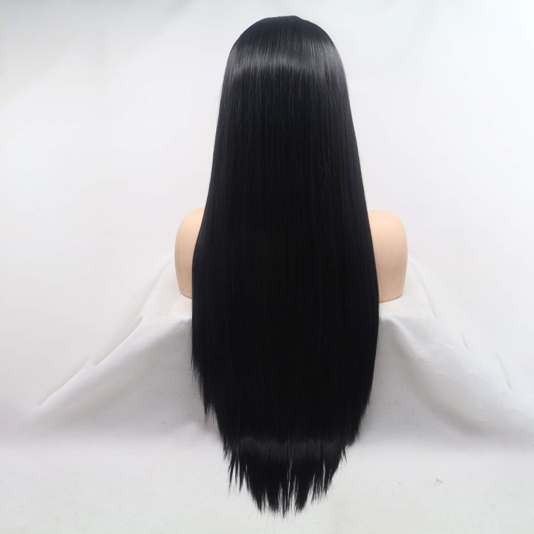 24 Inch Long Silky Straight Synthetic Lace Front Wigs for Black Women - Natural Black Hairline, Pre-Plucked, Heat Resistant Fiber - Perfect for Cosplay, Parties & Daily Wear