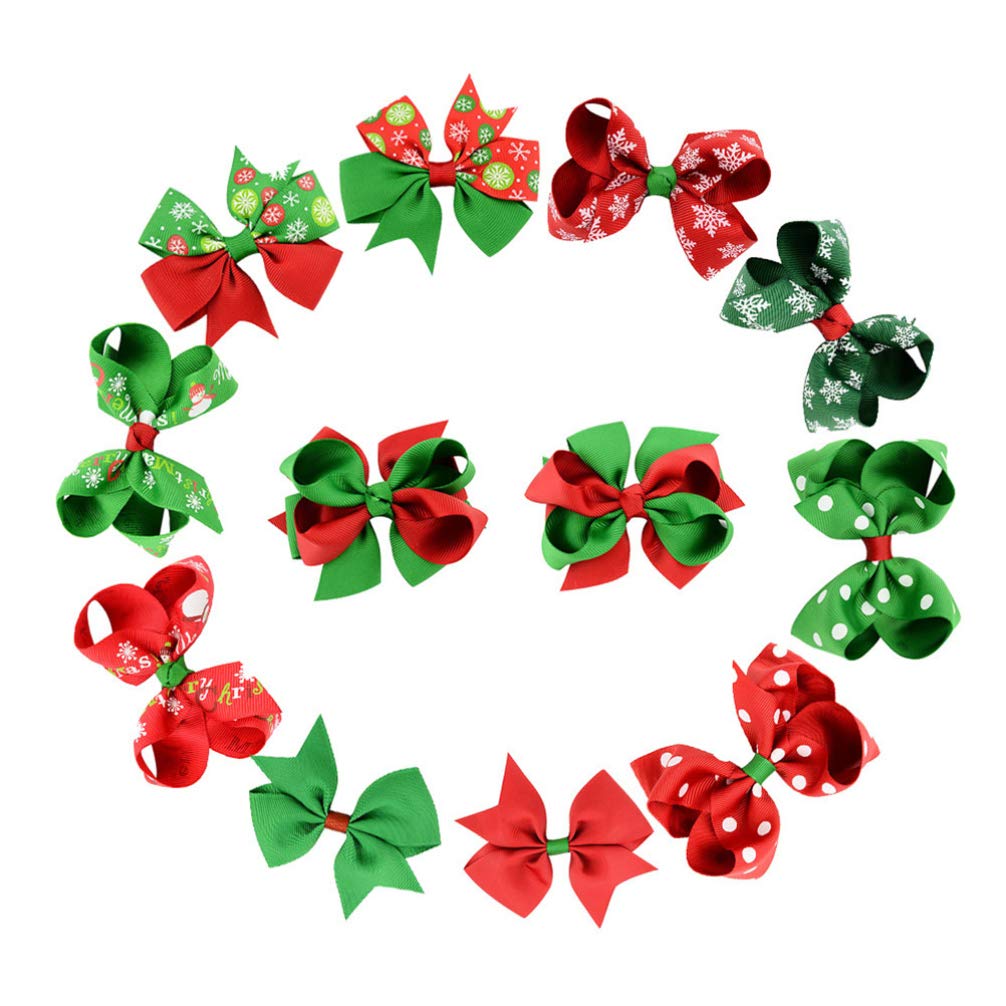 Bestoyard 12Pcs Christmas Hair Bows Clips for Girls - Cute Bowknot Hairpins & Hair Accessories Set for Baby Toddlers Kids (Mixed Styles) - Perfect for Holiday Parties, School Events & Photo Shoots