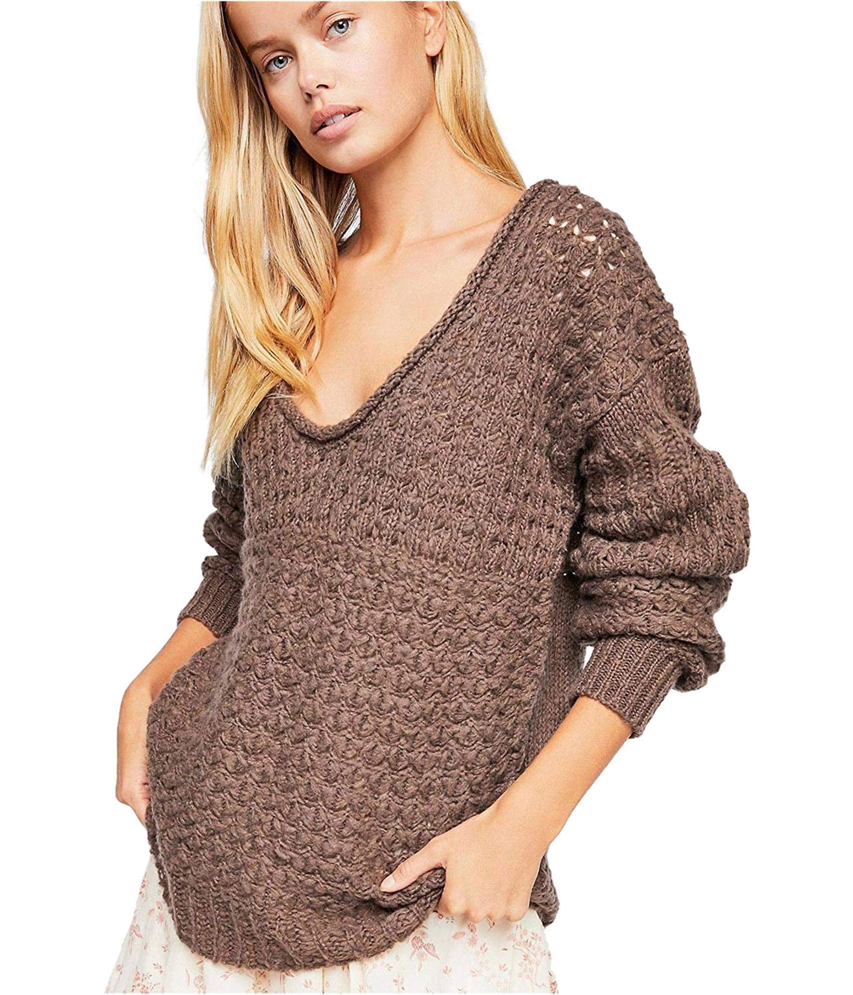 Free People Crashing Waves Pullover Sweater - Cocoa Brown, Size Medium (Women's 8-10) | Cozy Knit Oversized Sweatshirt for Fall & Winter, Casual Loungewear, Weekend Outfits