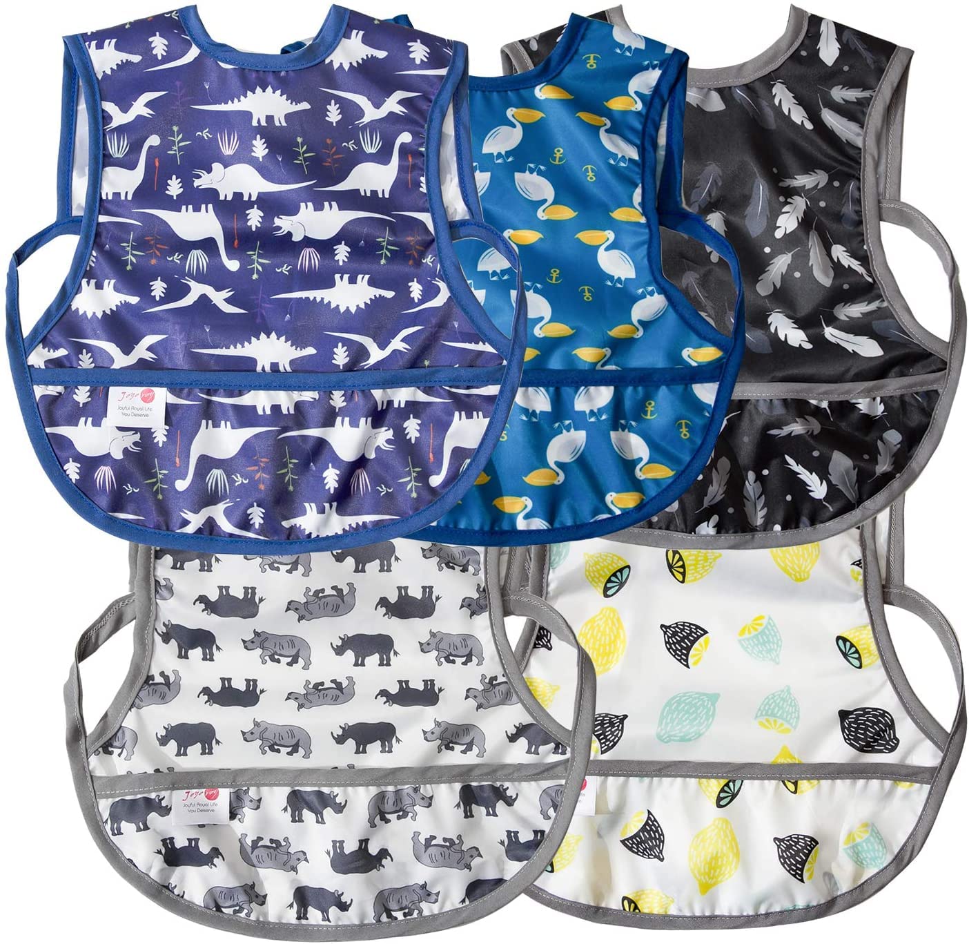Waterproof Baby Bibs for Boys 6-12 Months - Soft & Absorbent Toddler Feeding Bibs with Adjustable Neck - Perfect for Mealtime, Snacks & Messy Play (Set of 3)