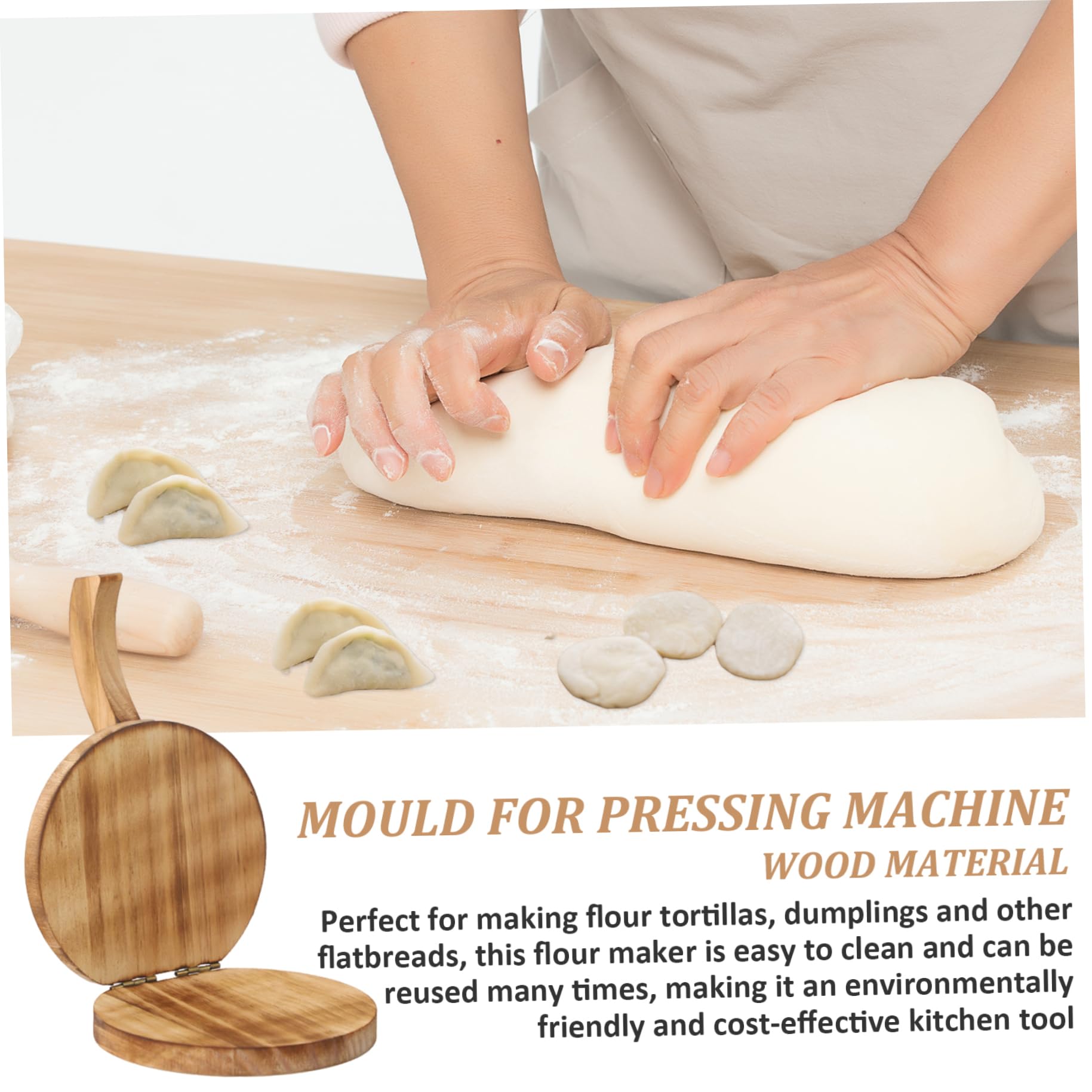 5.5 Inch Wooden Tortilla Press - Handmade Flour Tortilla Maker with Comfortable Handle for Easy Dough Pressing - Perfect for Homemade Tacos, Quesadillas & Mexican Cuisine