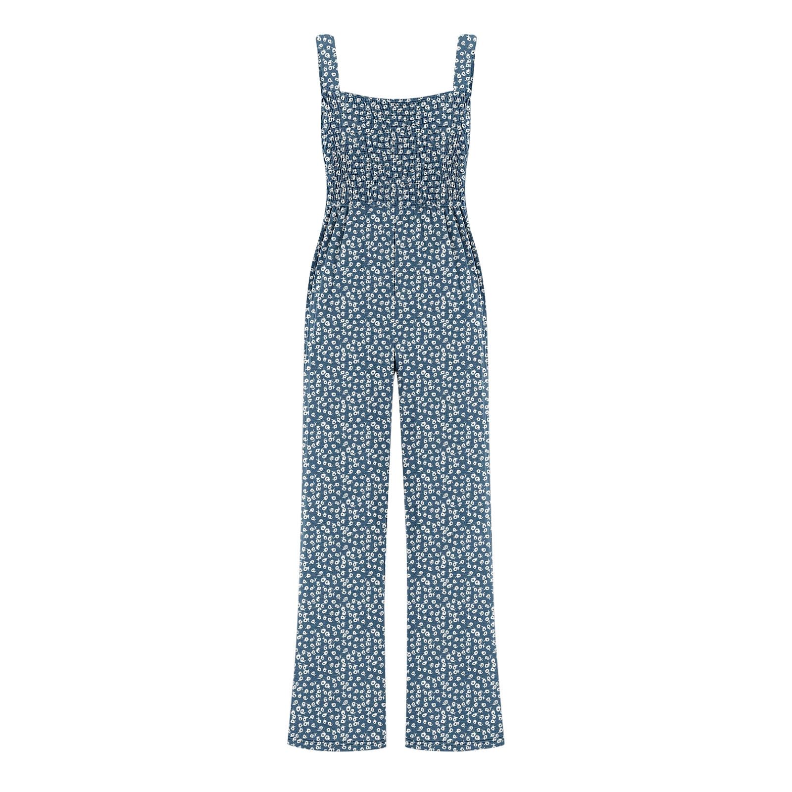 Women's Floral Boho Jumpsuit - Sleeveless Pleated Wide Leg Overalls with Pockets | Casual & Dressy Loose Fit Romper | Perfect for Summer Outings, Beach Vacations & Boho Fashion Styles