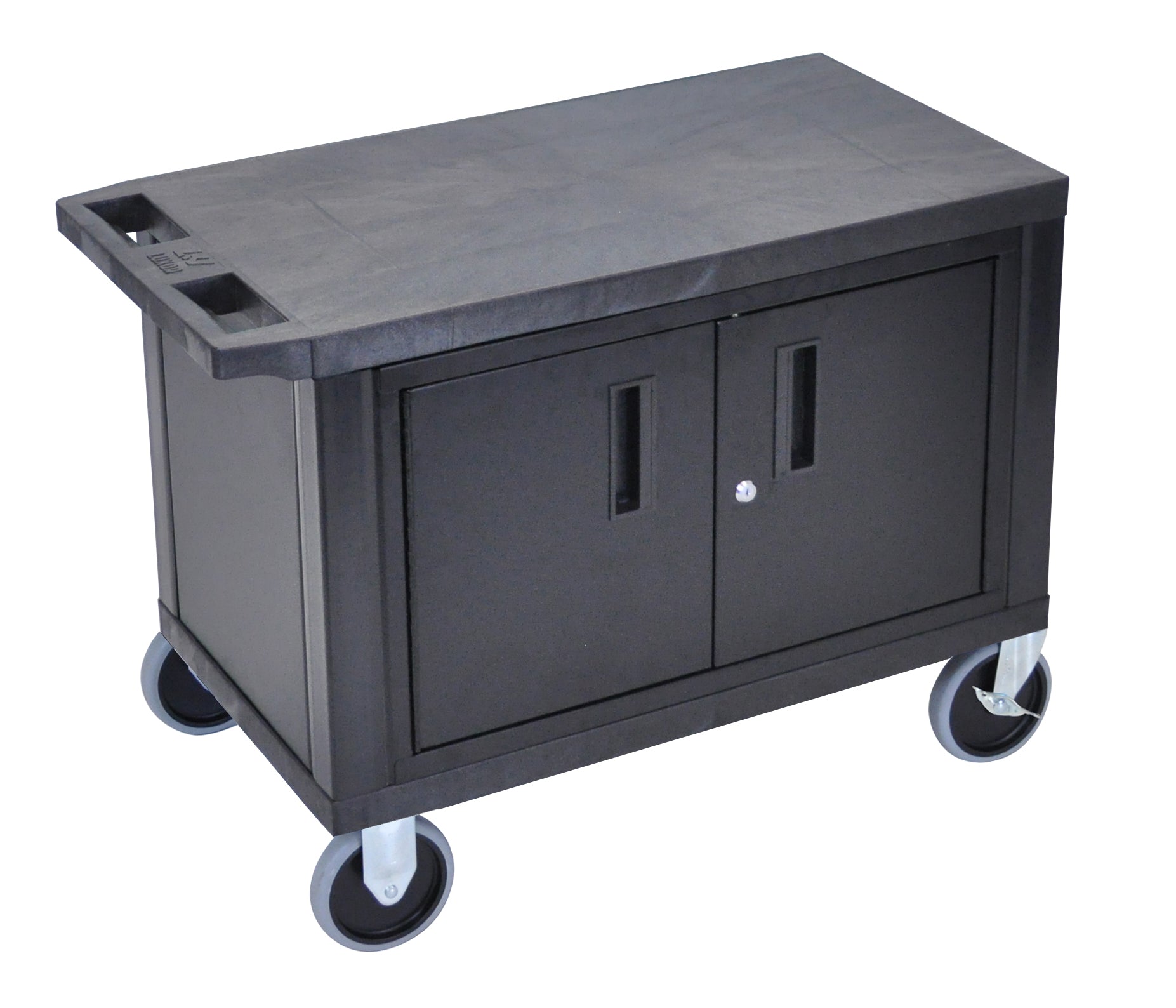 Luxor Black EC25CHD B 18x32 Utility Cart with 2 Shelves & Storage Cabinet | Heavy Duty Casters | Perfect for Office, Warehouse & Industrial Use