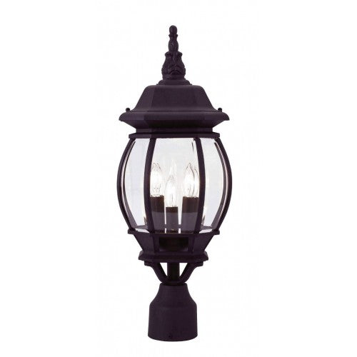 Frontenac 3-Light Outdoor Post Lantern - Black Aluminum Candelabra Base with Clear Beveled Glass - 21
