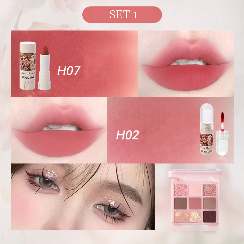 HOLD LIVE Bunny Garden Lip Gloss & Eyeshadow Set - Cute Floral Makeup Kit for Spring, Party & Everyday Wear