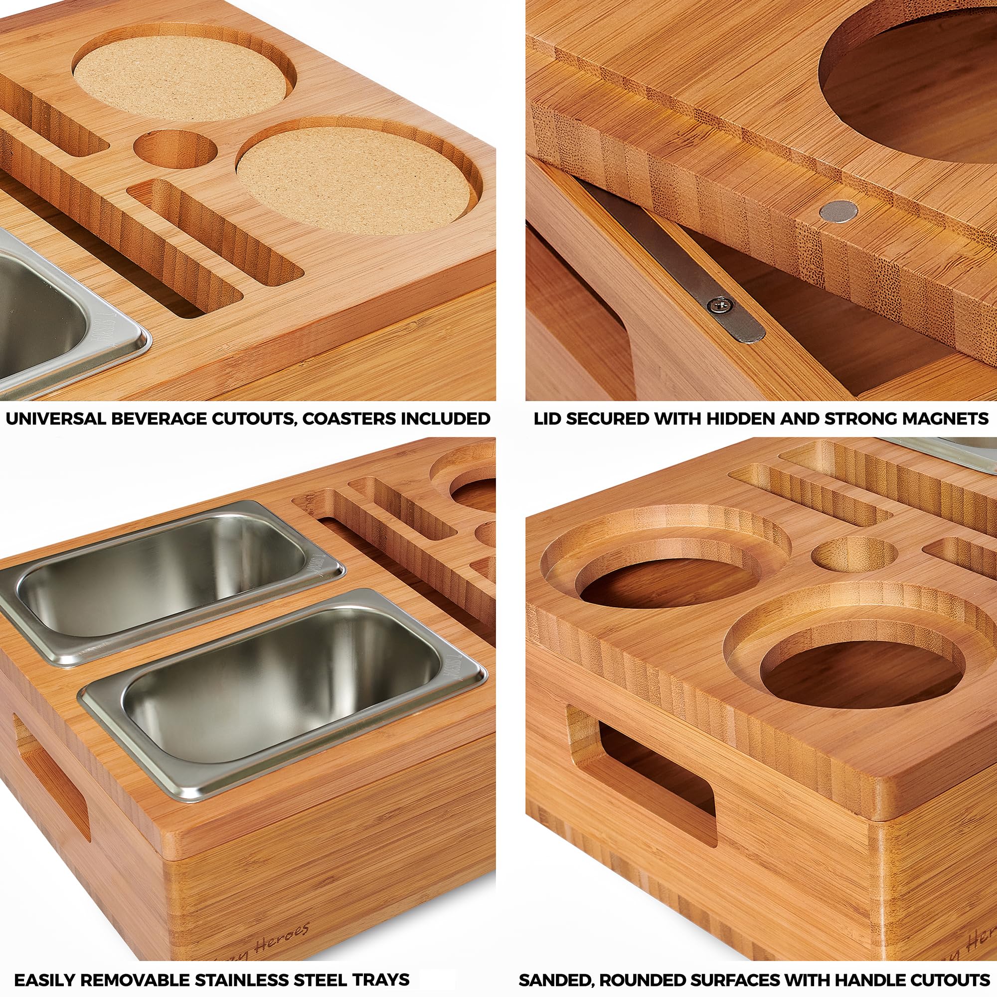 Minimalist Scandinavian Bamboo Couch Cup Holder Tray - Sofa & Bed Drink Snack Caddy - Perfect for Movie Nights, Gaming Sessions & Relaxing in Bed
