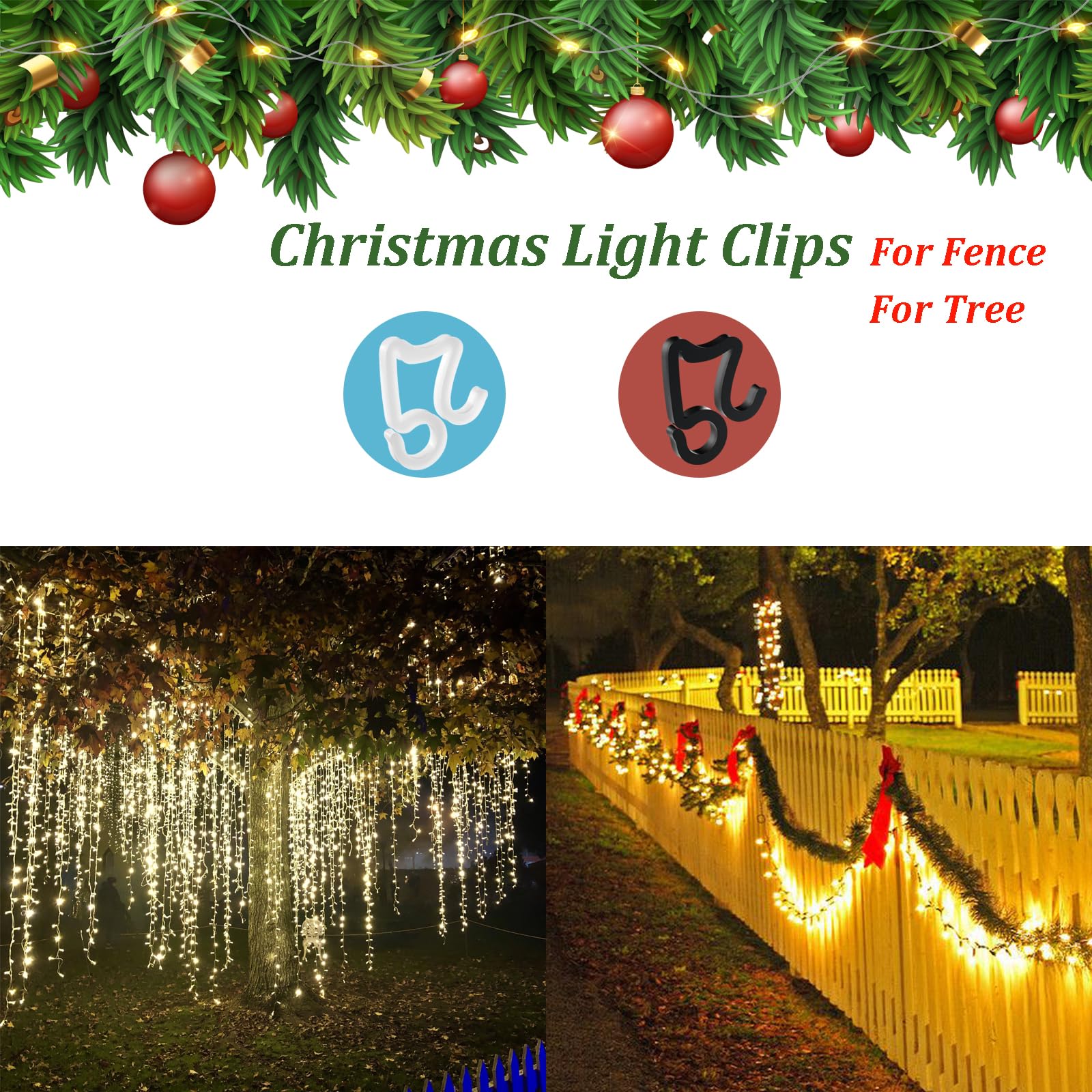 Outdoor Christmas Light Clips - 400 Pack Black for Gutter Hanging