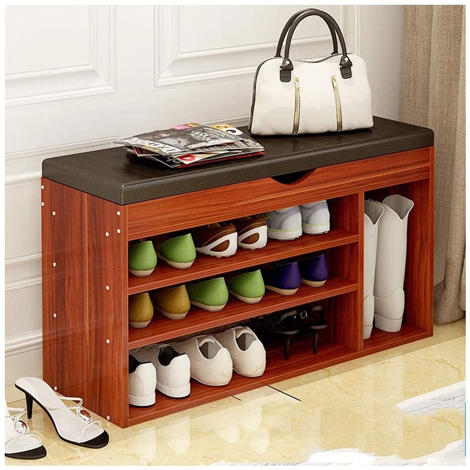 3-Tier Entryway Shoe Rack with Lift-Up Bench & Cushion - Space Saving Shoe Cabinet, Shoe Shelf Organizer for Hallway, Mudroom, or Closet Storage - Perfect for Small Spaces & Home Organization