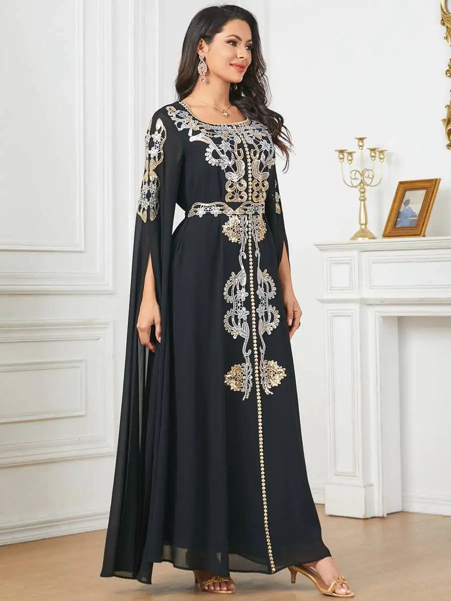 Elegant Arab Chiffon Kaftan Dress - Traditional Jalabiya for Women | Perfect for Eid Celebrations, Weddings & Special Occasions