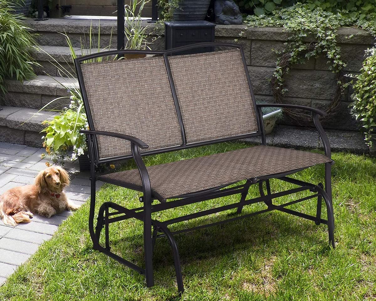 Outdoor Swing Glider Loveseat Chair - Heavy Duty Powder Coated Steel Frame Patio Bench for Backyard, Garden & Deck - Perfect for Relaxing, Lounging & Enjoying Sunset Views