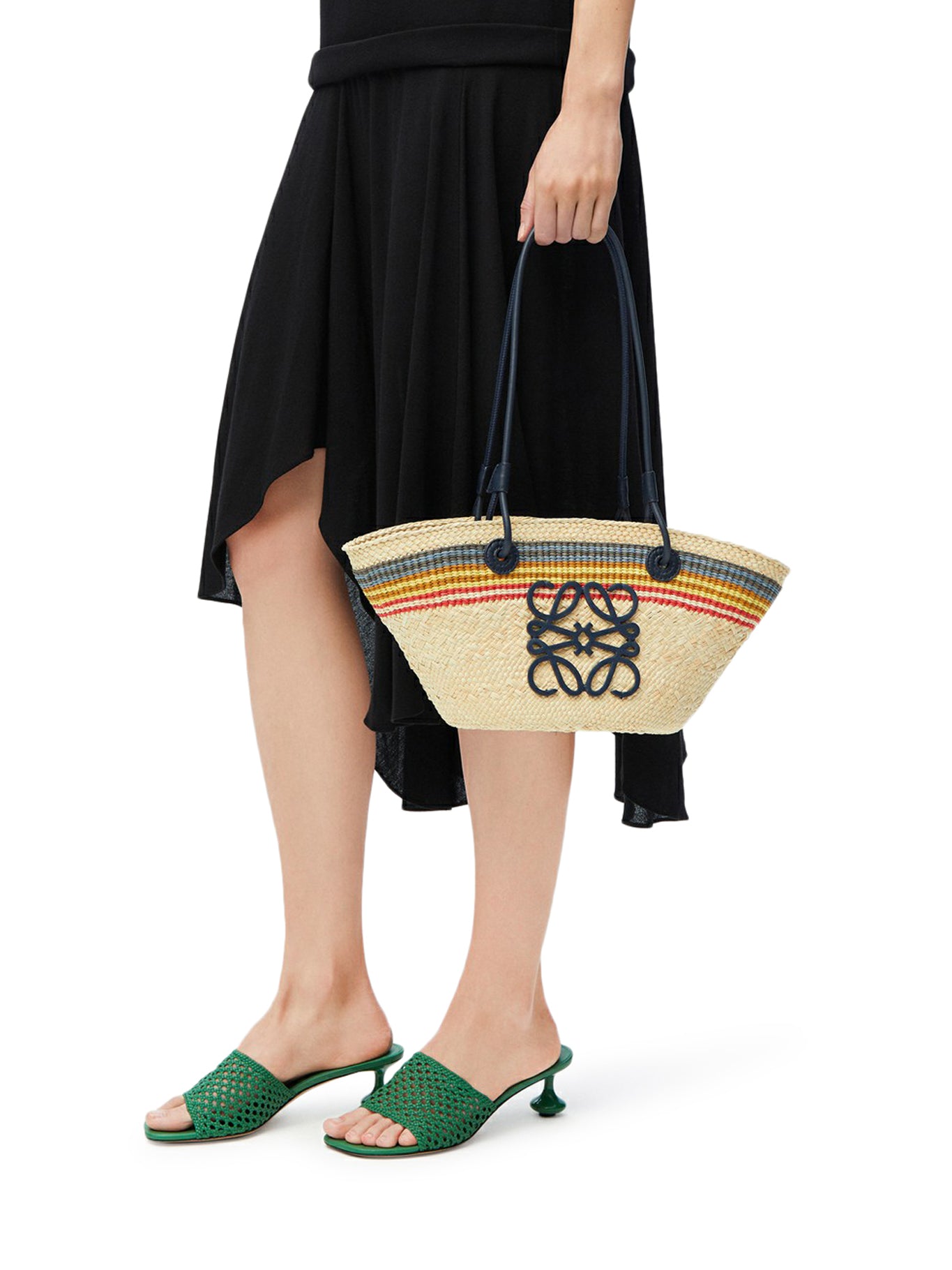 Anagram Small Basket Bag in Iraca Palm & Calfskin Leather - Stylish Handwoven Crossbody Purse for Women, Perfect for Beach, Shopping & Everyday Use
