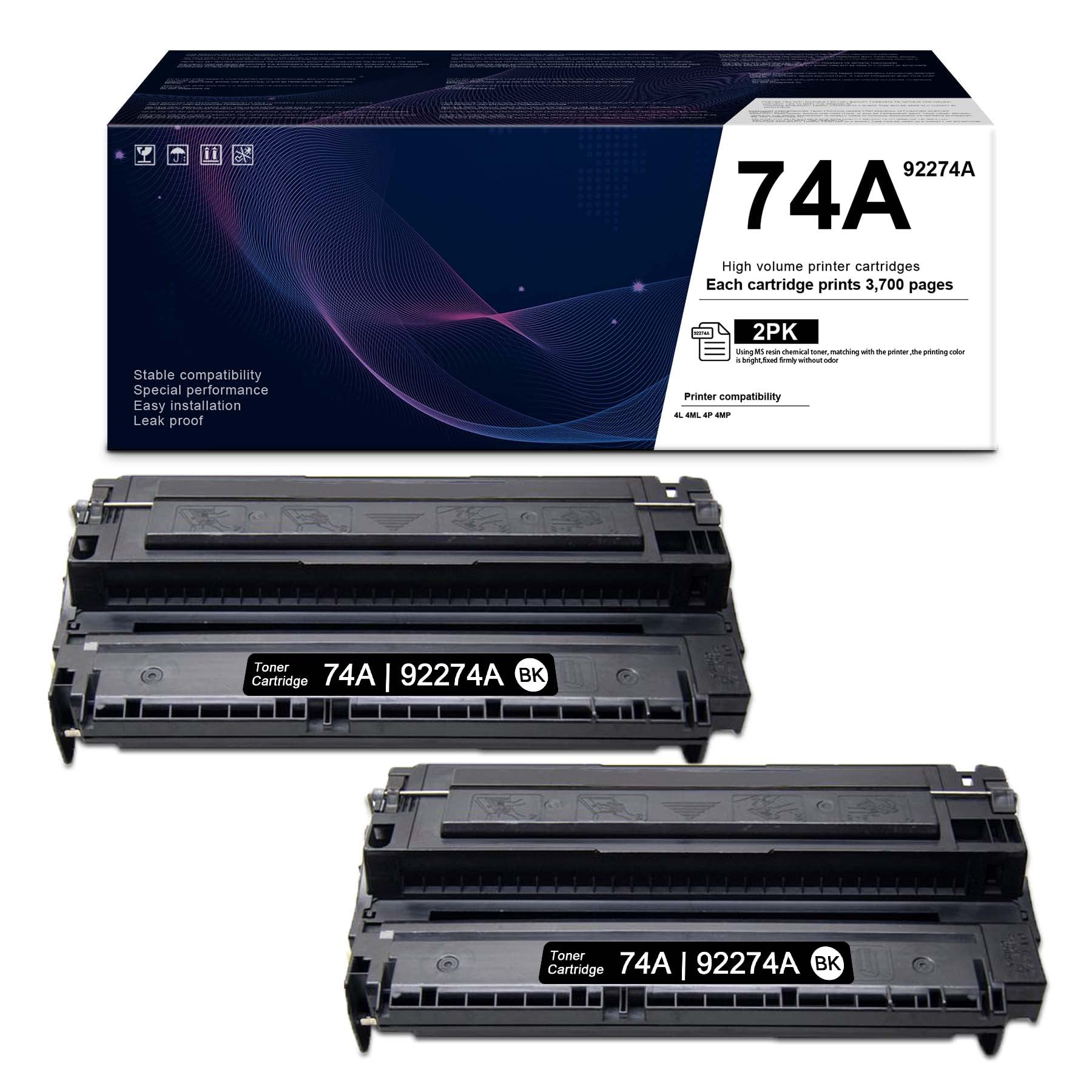 SAOUOT 74A Toner Cartridge 2-Pack - Compatible Replacement for HP 74A/92274A (HP 4P/4MP/4L/4ML Printers) - High-Yield Black Toner for Office & Home Printing - Perfect for Documents, Reports & Presentations
