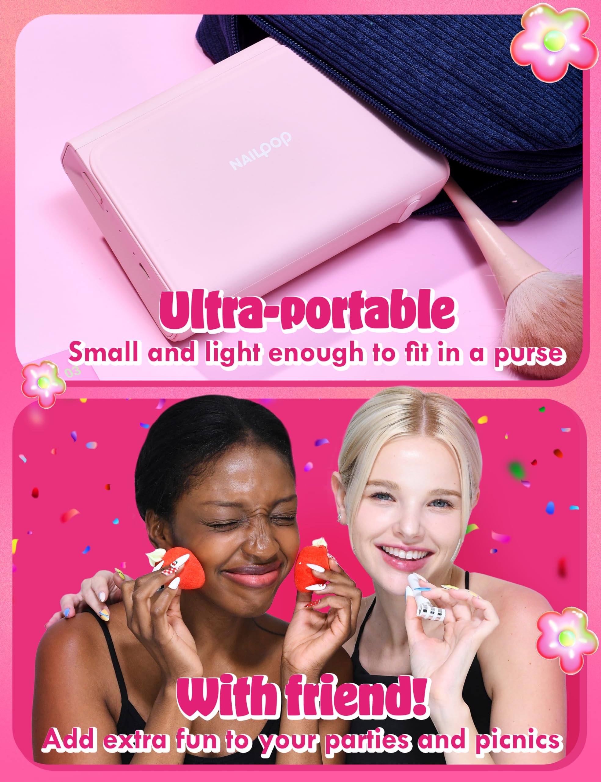 NAILPOP Wireless Automatic Nail Art Printer Machine - Digital Nail Design Printer with 10 Nail Sticker Sheets | Limitless Custom Nail Designs & Easy Operation | Perfect for Home Salon, DIY Nail Art & Professional Nail Technicians (Pink)