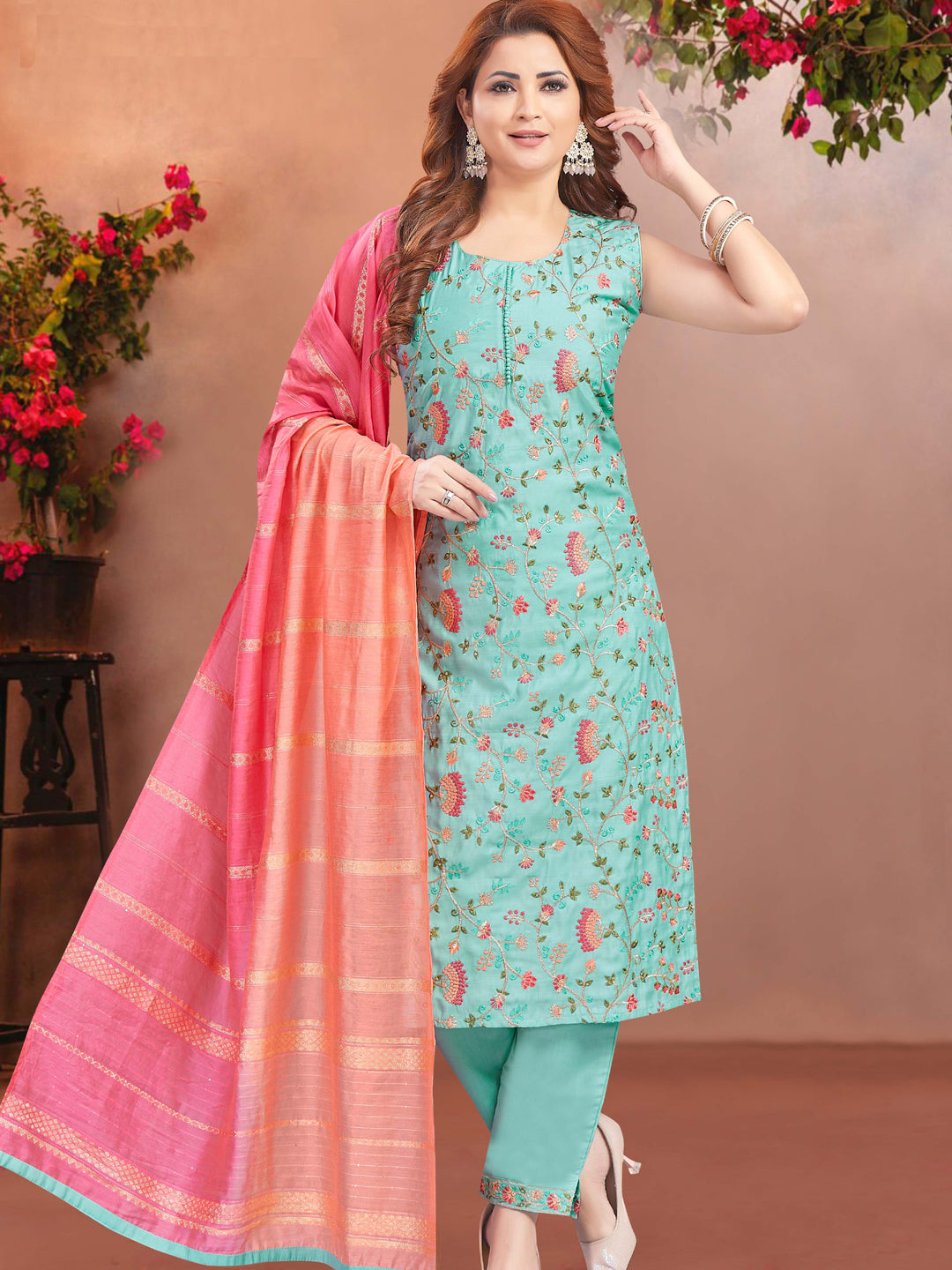 Trendy Aqua Blue Designer Pant Suit with Elegant Embroidery - Perfect for Weddings, Parties & Special Occasions