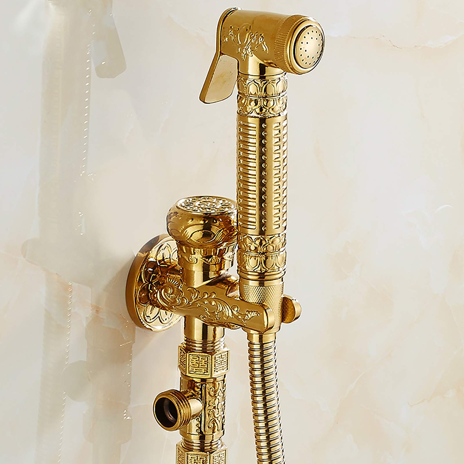 Gold Brass Bidet Sprayer Kit - Wall Mounted Handheld Toilet Bidet Spray with Shower Hose for Bathroom, Cold Water Cloth Diaper Washer & Pet Bath Accessories | Perfect for Hygienic Cleaning, Baby Care & Pet Grooming