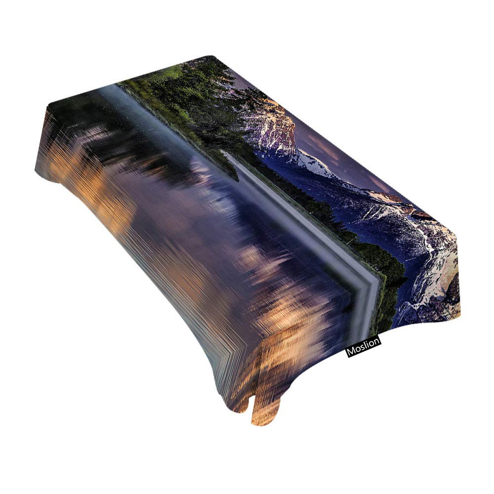 Moslion Decorative Rectangle Tablecloth - USA National Parks Scenery with Mountains, Rivers & Sky Design - 60x84 Inch Waterproof Table Cover for Dining, BBQ, Picnic, Coffee Tables - Perfect for Outdoor Parties & Home Decor