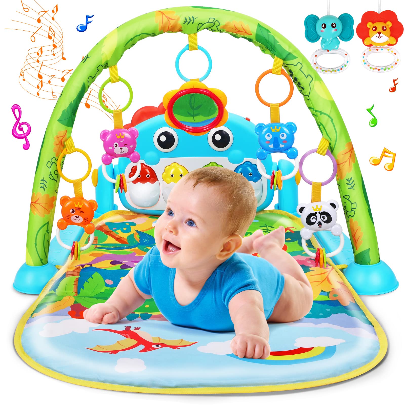 **Baby Gym Play Mat with Music & Lights - Dinosaur Style Activity Center for Newborns & Infants (0-12 Months) | Tummy Time Toy, Sensory Development & Early Learning Gift**    *(Perfect for Playtime, Crawling Practice & Interactive Fun at Home or Daycare!)*