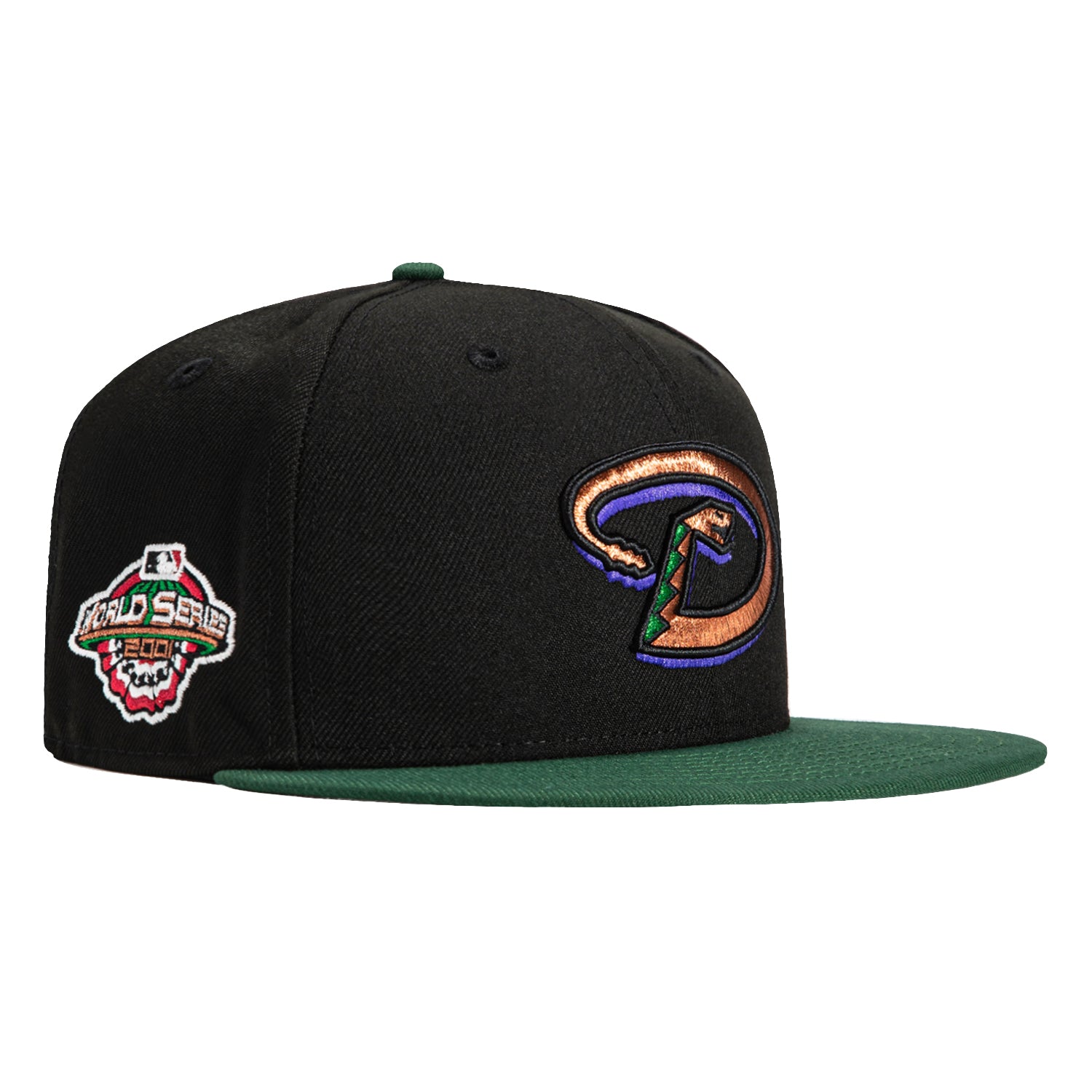 New Era 59Fifty Arizona Diamondbacks 2001 World Series Patch Snapback Hat - Black, Green & Metallic Copper - Perfect for Baseball Games, Fan Collections & Casual Streetwear