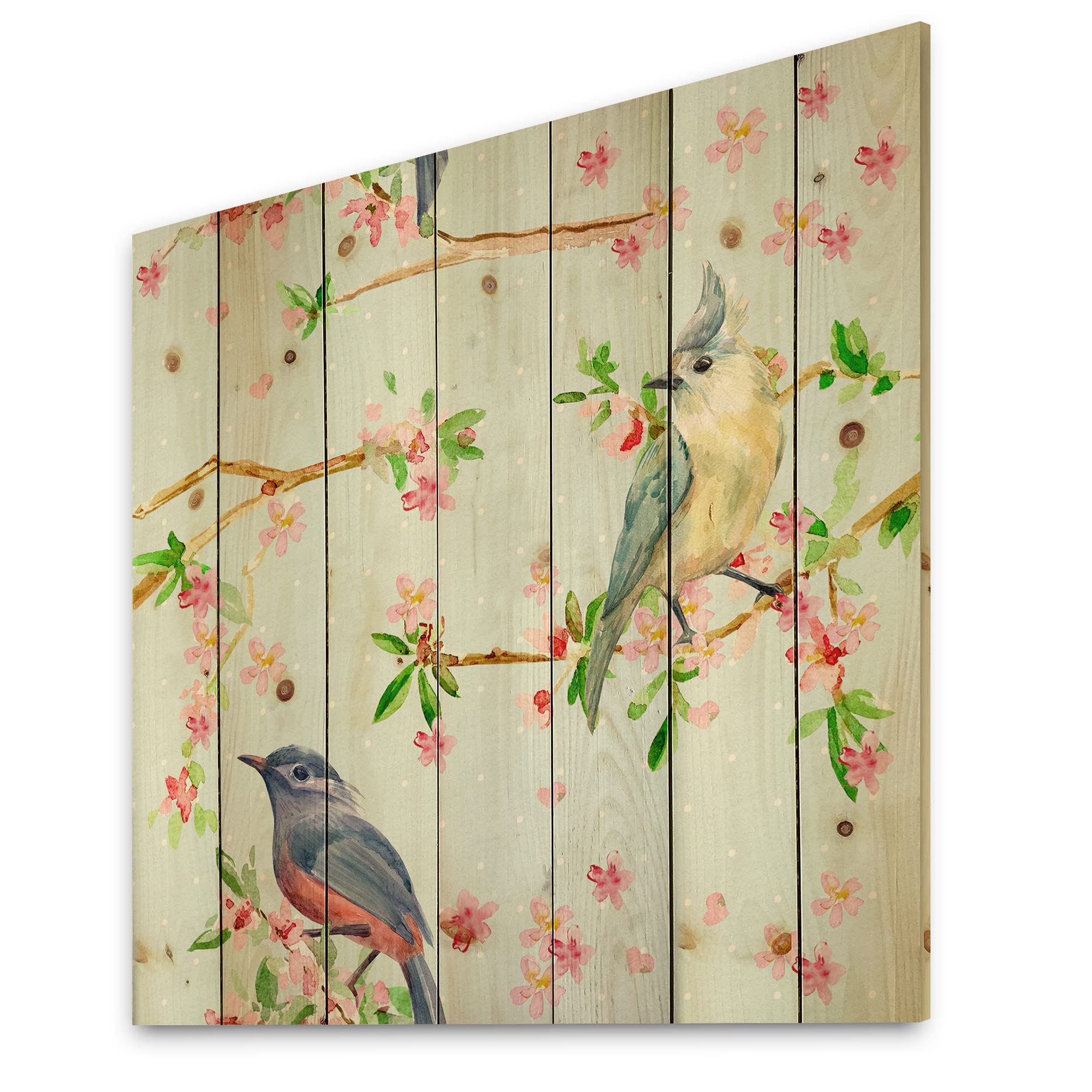 Blue Traditional Wood Wall Decor - Floral & Bird Pattern, Large Animal Wood Wall Panels, Natural Pine Wood Art for Living Room, Bedroom & Office Decor