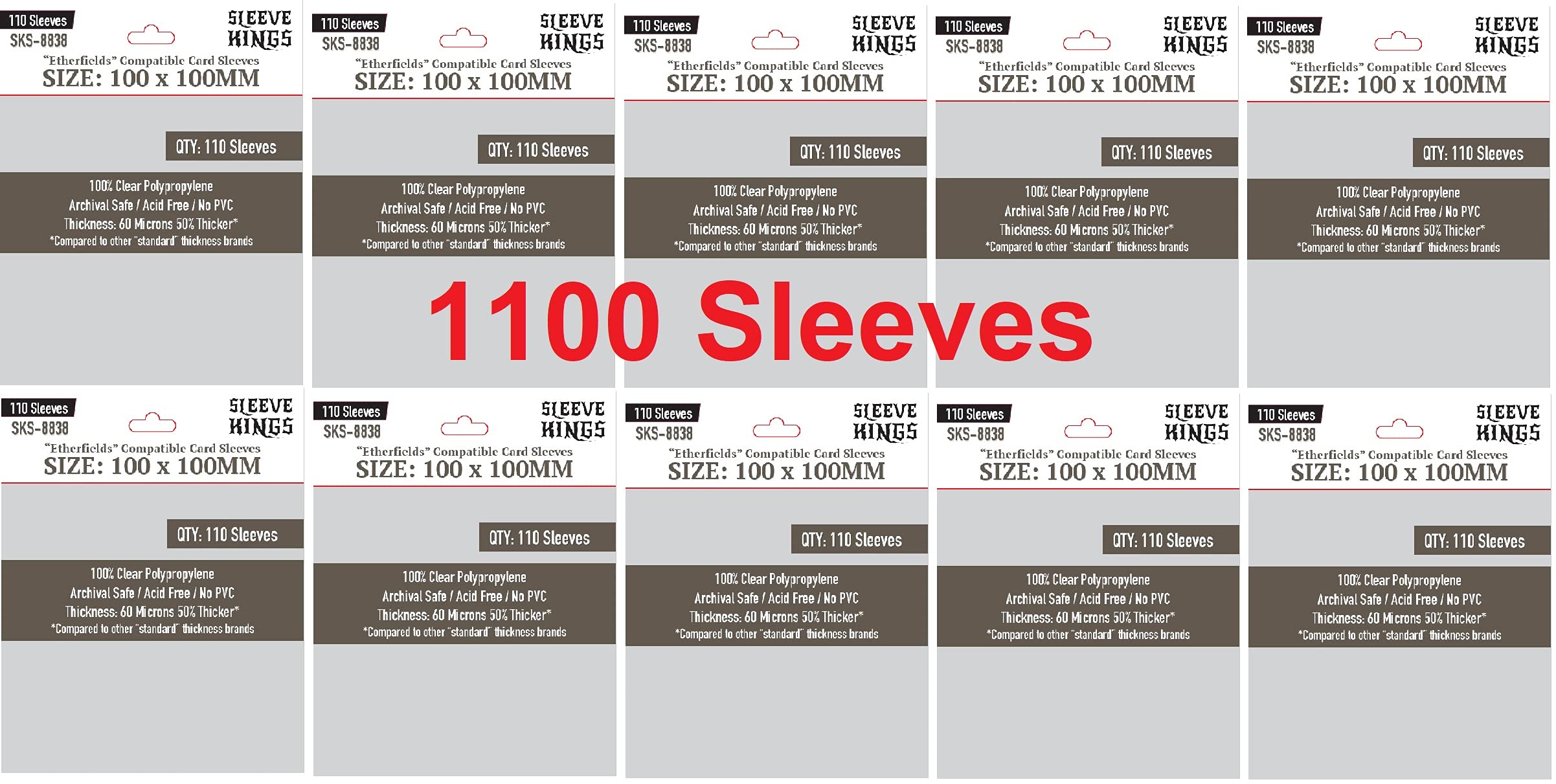Etherfields Compatible Card Sleeves 100x100mm - 1100 Sleeves (10 Packs of 110) - Premium Protection for Board Game Cards | Perfect for Collectible Card Games, TCG Storage & Card Organizers