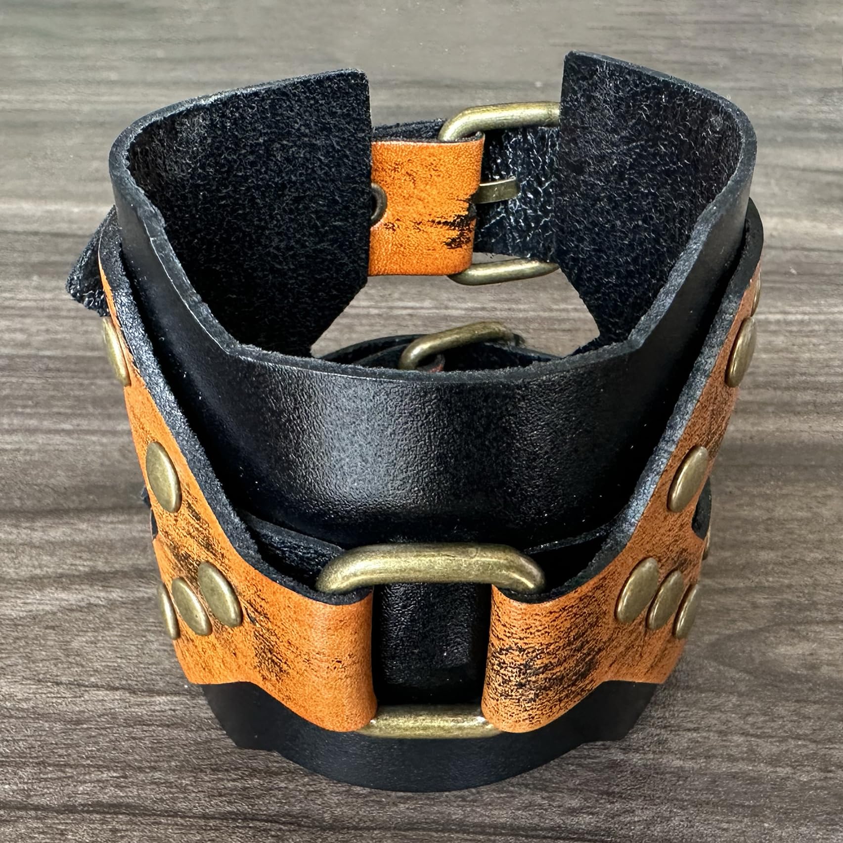 Punk Rock Wide Faux Leather Wristband - Adjustable Belt Buckle Arm Cuff Bracelet for Women & Men - Gothic Fashion Accessory for Concerts, Halloween & Alternative Style Outfits