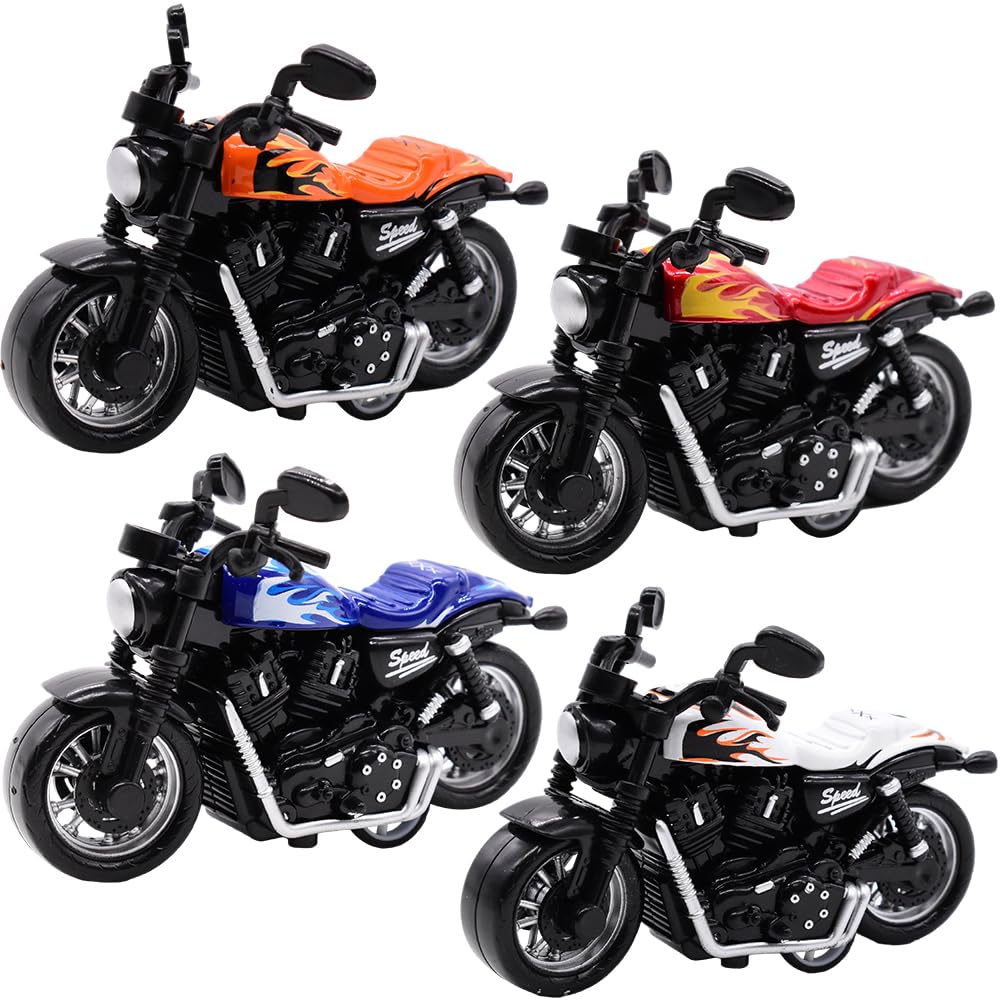 Bulkee 4-Piece Mini Motorcycle Toy Set - Alloy Pullback Racer Toy Cars for Kids, Simulation Motorcycle Toys for Boys & Girls - Perfect Birthday Gift for Kids (Great for Indoor Play & Birthday Parties)