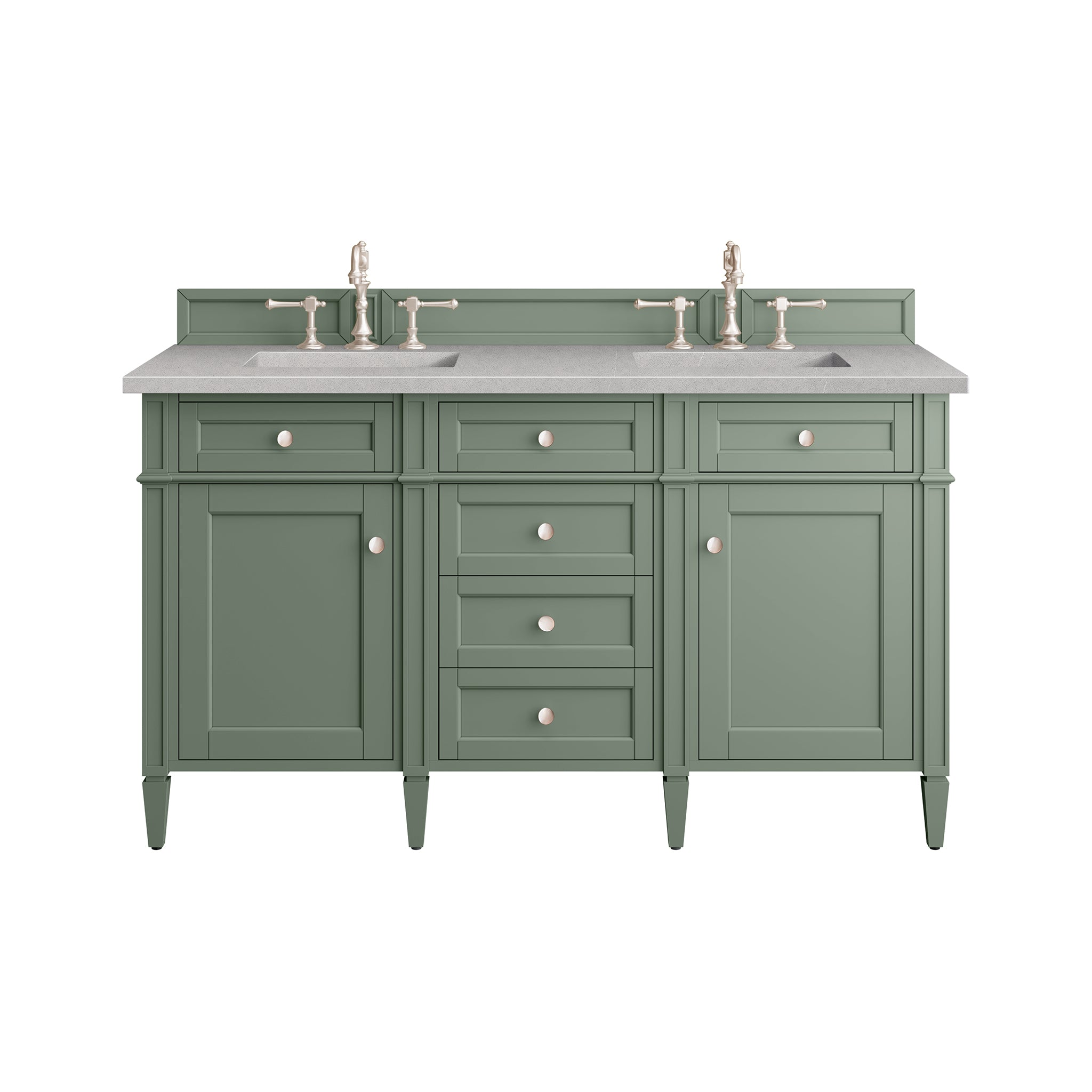 Brittany 60-Inch Double Bathroom Vanity in Smokey Celadon with 3CM Eternal Serena Quartz Top - Perfect for Master Bathroom Renovations & Luxury Home Upgrades