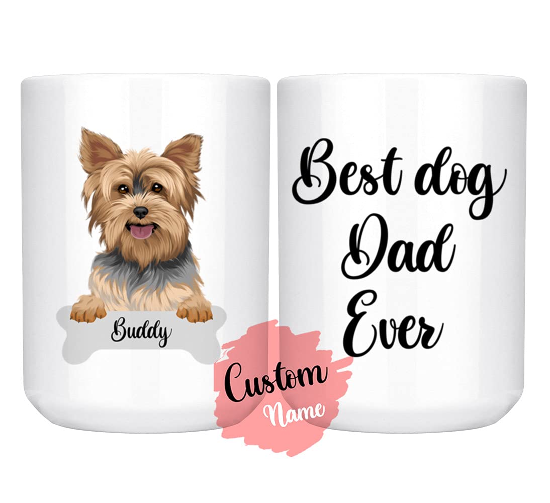 Personalized Yorkshire Terrier Dog Dad Mom Coffee Mug - Custom Yorkie Mommy Daddy Gift for Pet Owners - Best Dog Dad Present - 15oz Ceramic Cup - Perfect for Coffee, Tea & Hot Drinks at Home or Office