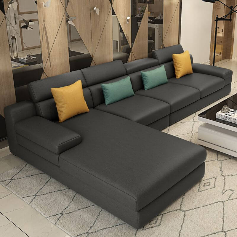 L-Shaped Sectional Sofa with Left-Facing Chaise - Standard Foam Cushions, Adjustable Headrest & Hidden Support - Perfect for Living Room, Home Theater or Family Room