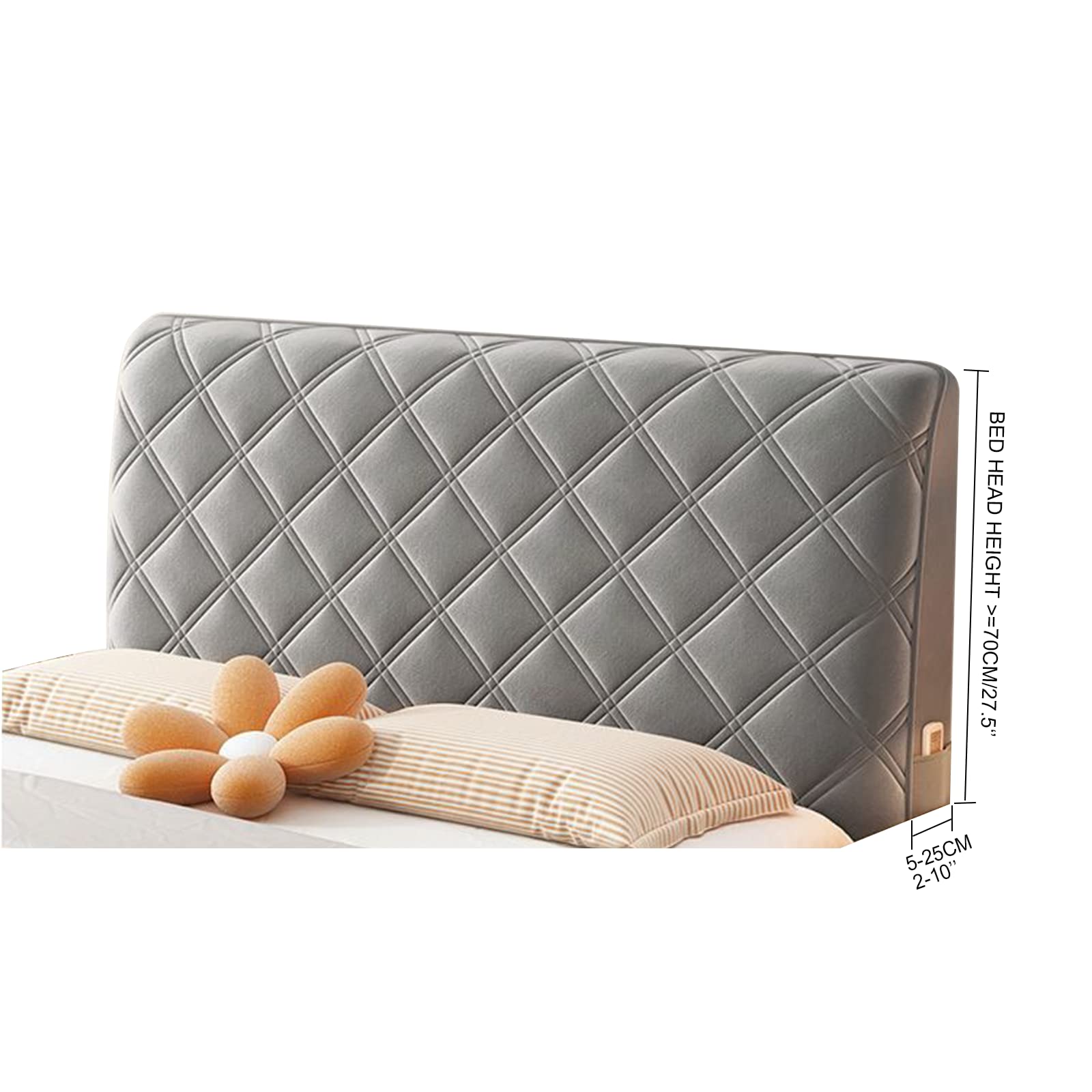 EFELIM Velvet Bed Headboard Slipcover - Queen, Full, Twin, Cal King Size - Quilted Thick Dustproof Headboard Protector (Dark Grey, 180cm/71in) - Perfect for Bedroom Decor & Furniture Protection