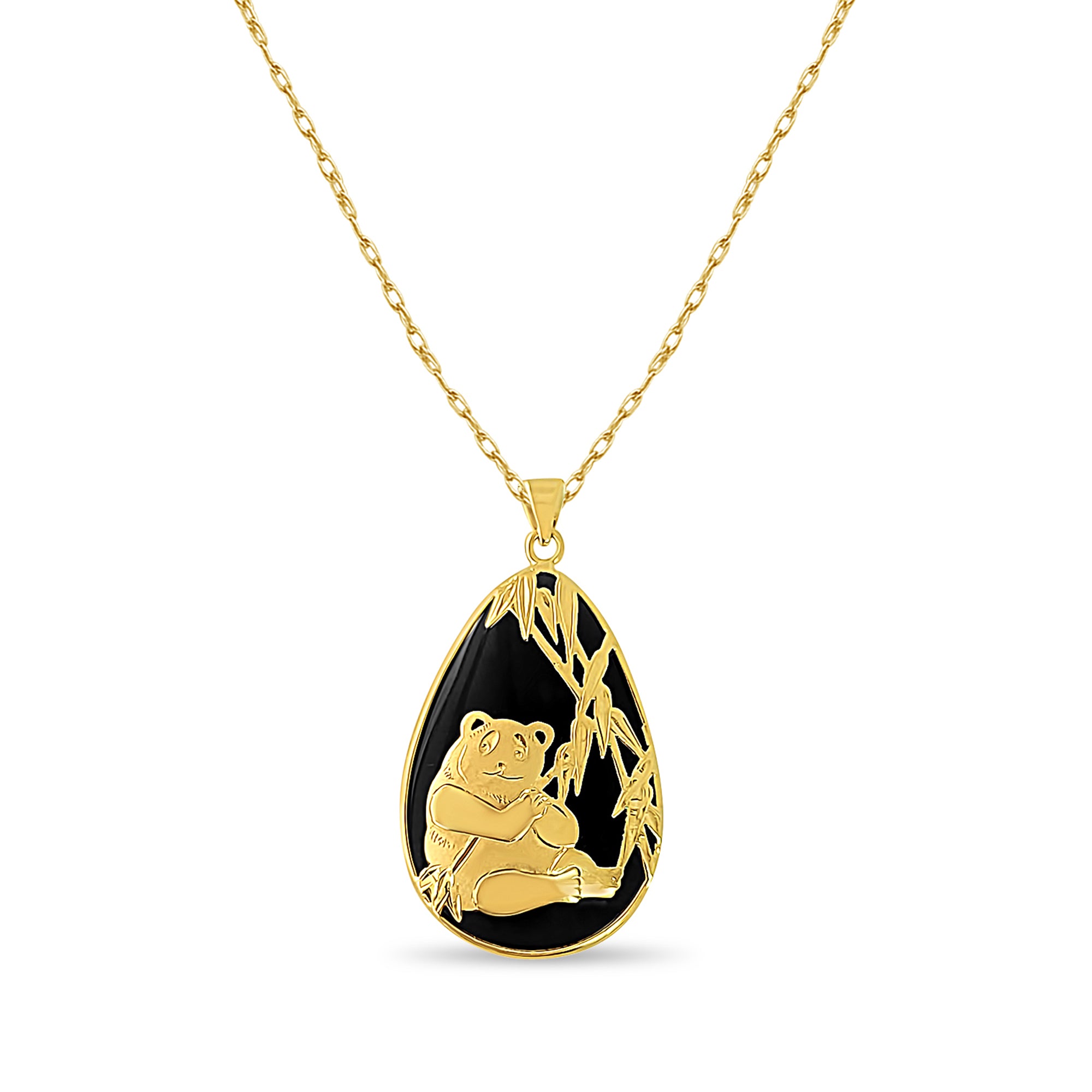 14K Yellow Gold Panda Design Pear Shaped Smoky Quartz Jade Necklace - Elegant Jewelry for Women, Perfect Gift for Birthday, Anniversary & Special Occasions