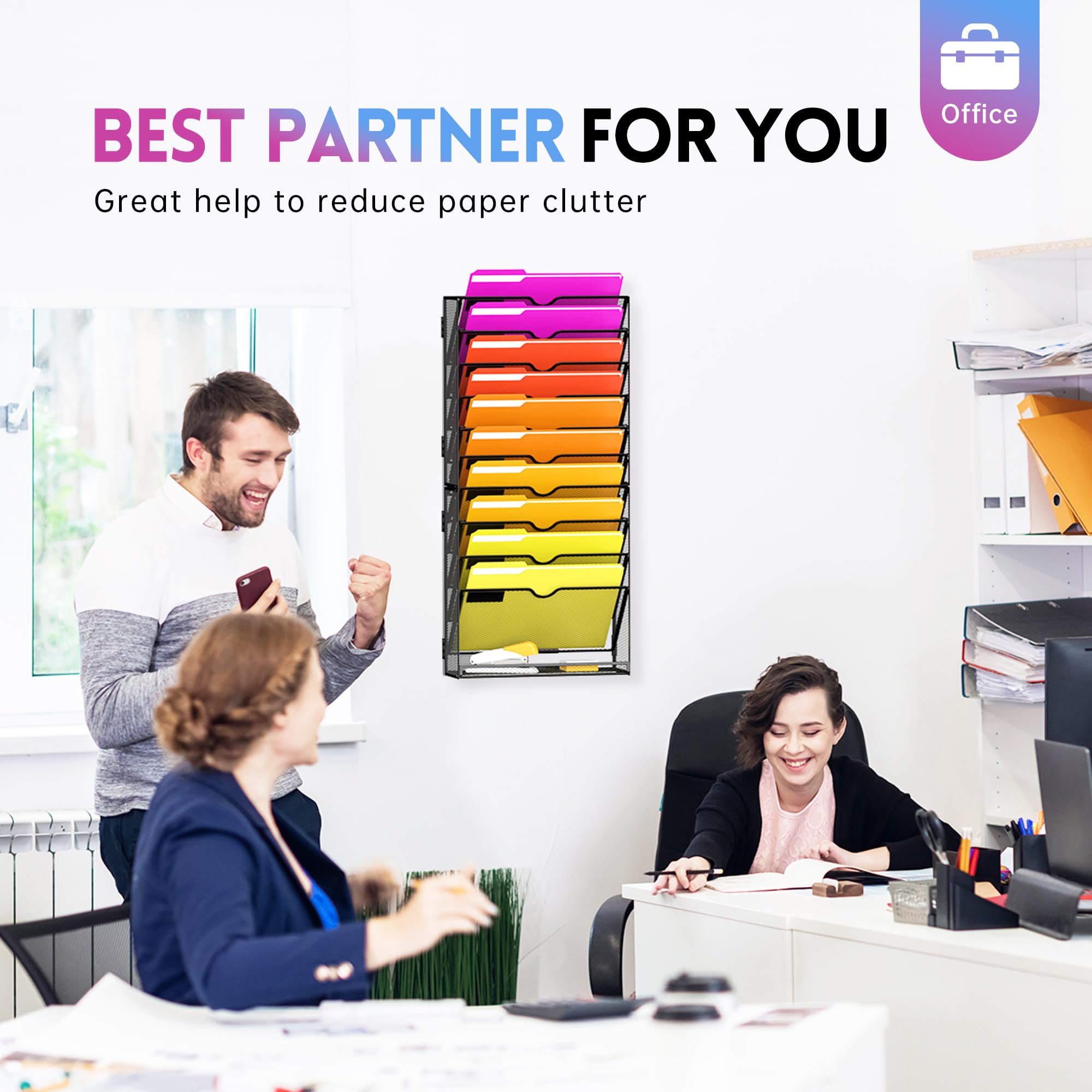 11-Tier Mesh Wall File Organizer - Hanging Document Holder for Papers, Folders, Magazines & Office Supplies | Easy Assembly | Perfect for Home & Office Organization | Black | Space-Saving Wall Storage Solution for Desks & Small Spaces