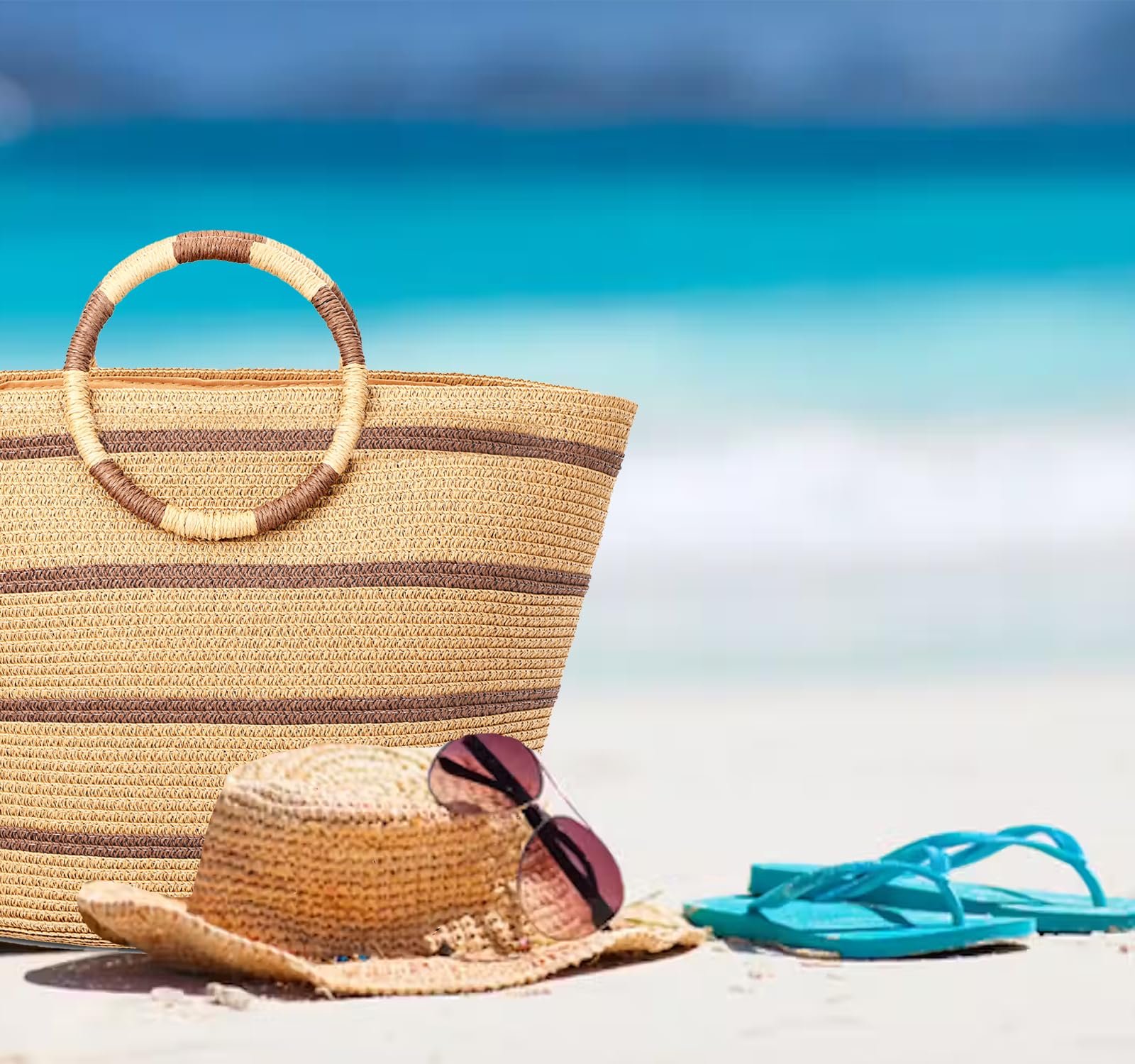 Women's Large Woven Straw Beach Tote Bag - Summer Vacation Essential for Pool, Travel & Shopping | Waterproof & Spacious Beach Bag for Women