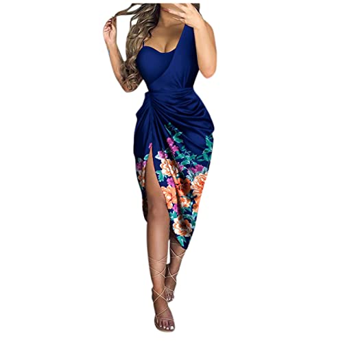 Elegant One Shoulder Sequin Slit Maxi Dress for Women - Summer Wedding Guest Cocktail Dress in Solid Colors | Perfect for Evening Parties, Date Nights & Special Occasions