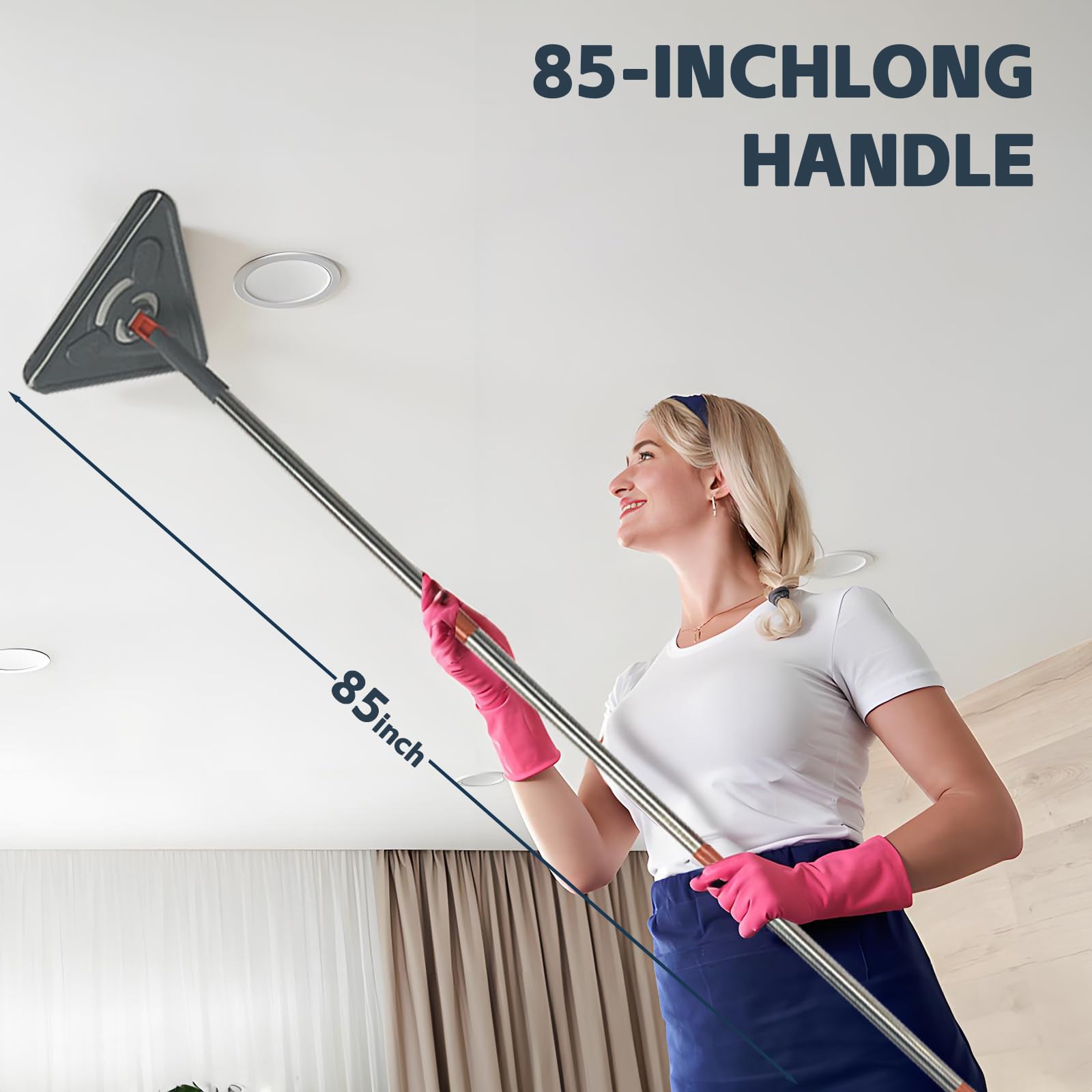 Long Handle Wall Mop Cleaner - Extendable Baseboard & Floor Dusting Tool for Wet/Dry Cleaning - Home Cleaning Supplies for Walls, Baseboards & Hard Floors (Perfect for High Ceilings, Corners & Hard-to-Reach Areas)