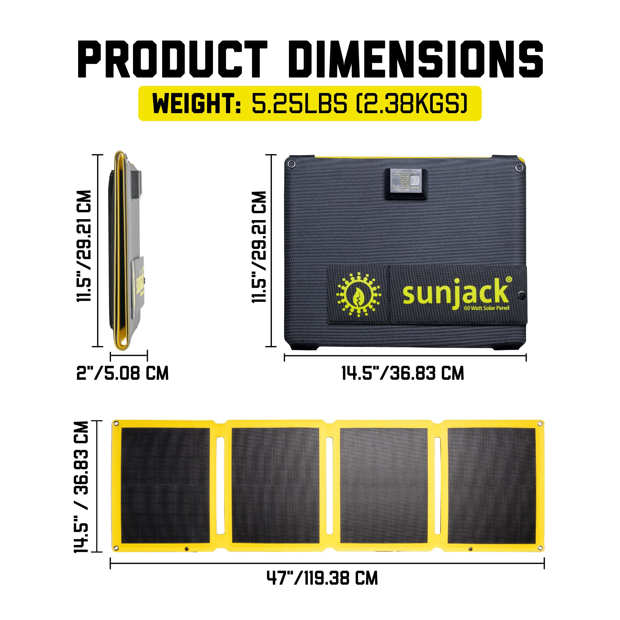 SunJack 60W Folding IP67 Waterproof ETFE Portable Solar Panel Charger with Kickstand + 100W 25600mAh Power Bank | DC/USB-A/USB-C PD30 Fast Charging for Phone, Laptop, Power Station | Perfect for Hiking, Camping, RV Trips & Emergency Power Backup