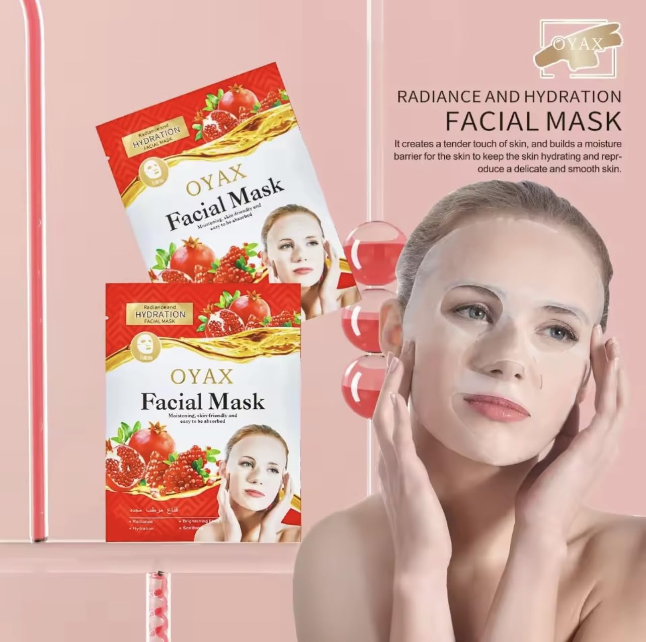 Natural Pomegranate Facial Sheet Mask - 10 Sheets with Fruit Extracts for Sensitive & All Skin Types | Hydrating & Brightening Face Skin Care | Perfect for Daily Use, Spa Days & Relaxation