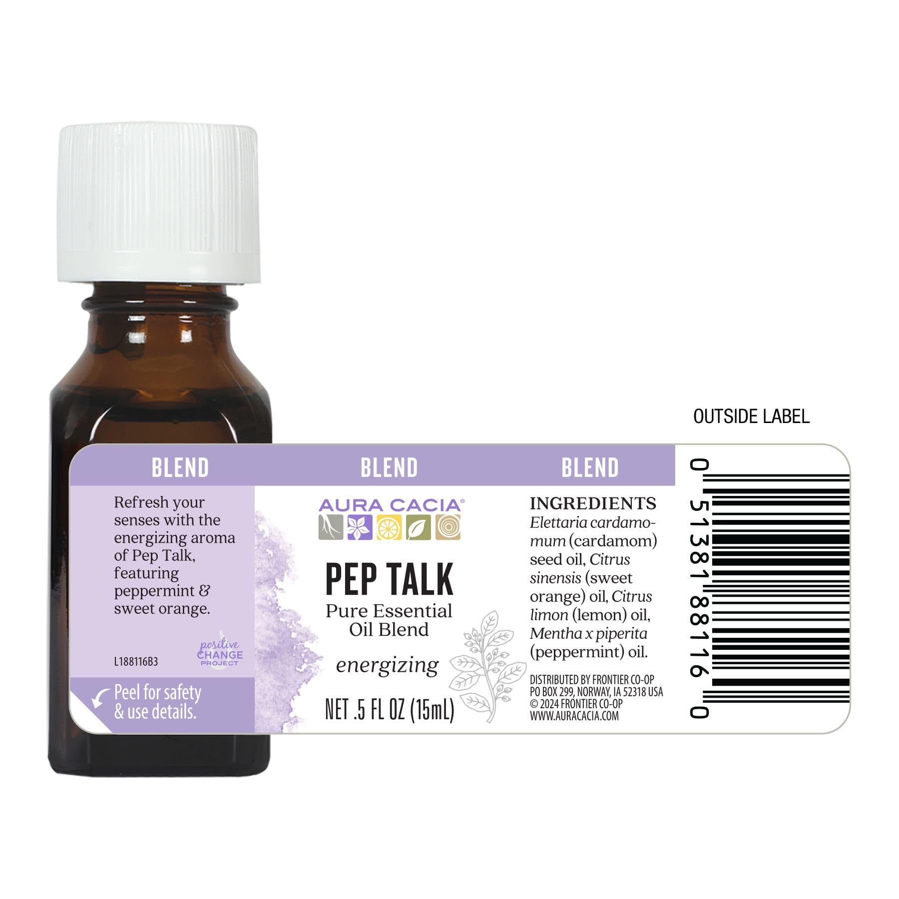 Aura Cacia Essential Oil Blend - Pep Talk, 0.5 fl oz | Uplifting Aromatherapy for Stress Relief & Mood Boost | Perfect for Diffusers, Massage & Home Spa