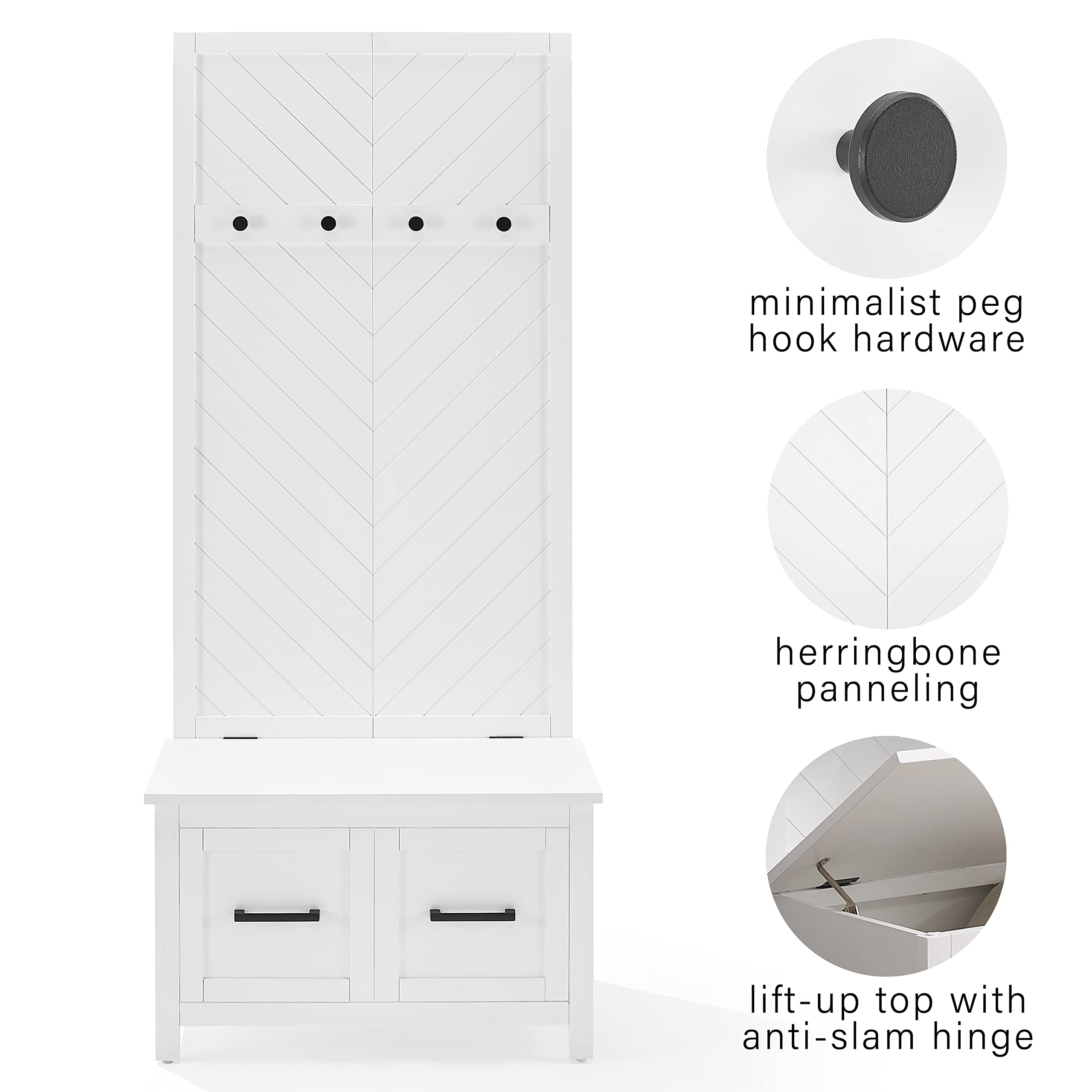 Crosley Kayce Hall Tree with Storage Bench & Coat Rack - White Entryway Organizer for Coats, Shoes & Accessories | Perfect for Mudrooms, Foyers & Small Spaces