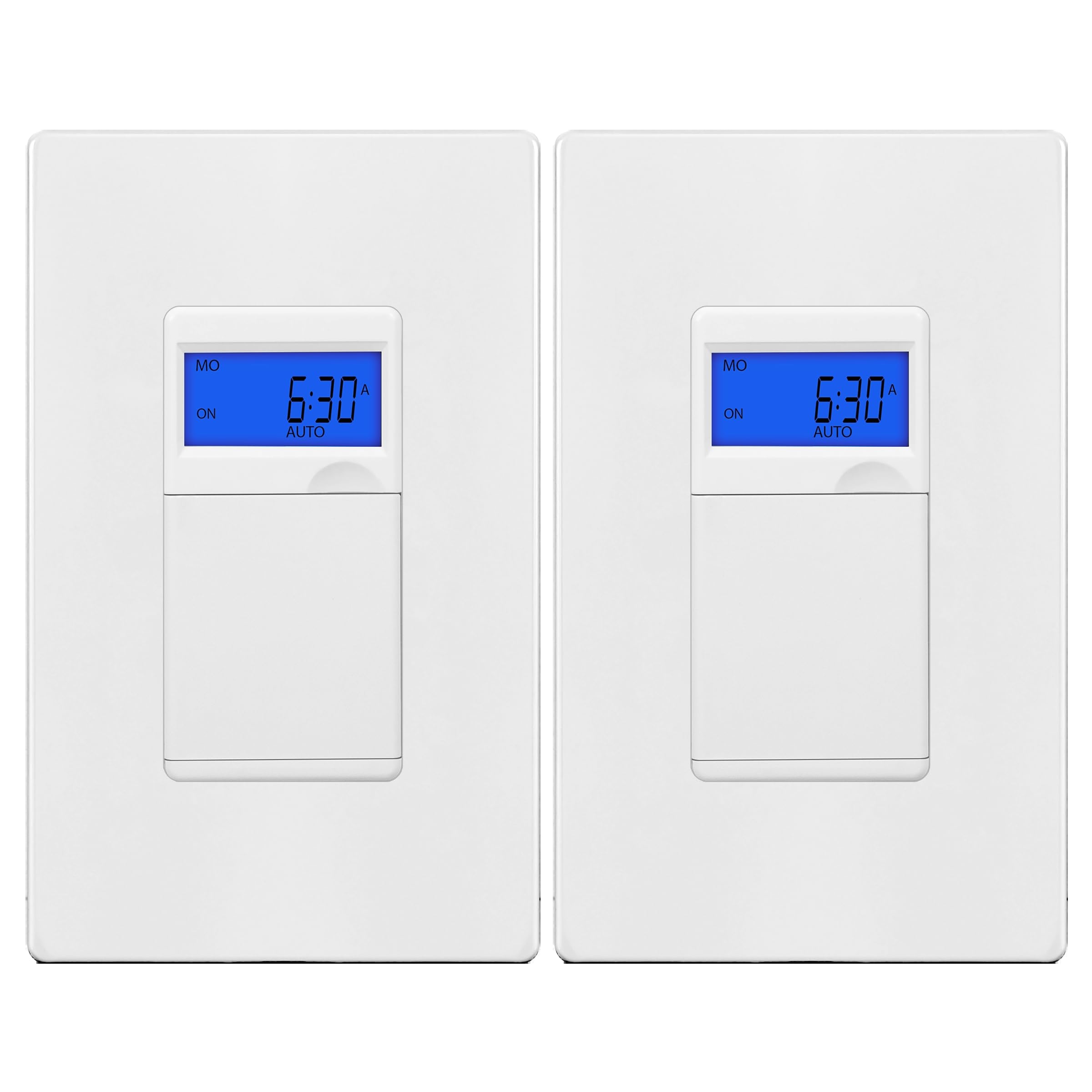 ENERLITES 7-Day Digital Programmable Timer Switch for Lights, Fans & Motors - Neutral Wire Required - 18 ON/OFF Settings with Blue Backlight - UL Listed - HET01 White (2-Pack) - Perfect for Home Automation & Energy Savings