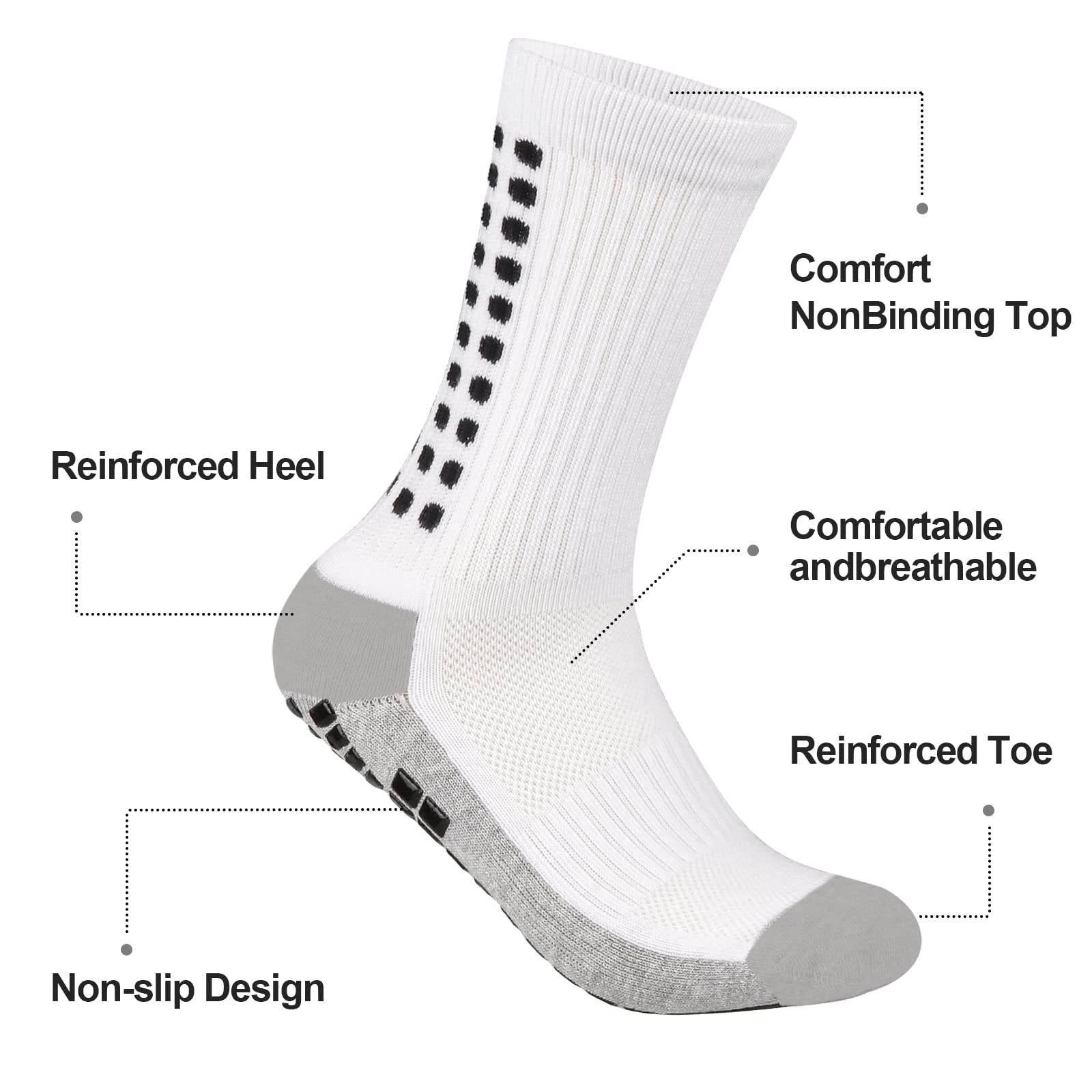 YUEDGE Men's Non-Slip Soccer Grip Socks - Cushioned Crew Athletic Socks for Basketball, Pilates & Sports (3 Pairs) - Perfect for Training, Gym Workouts & Active Lifestyles