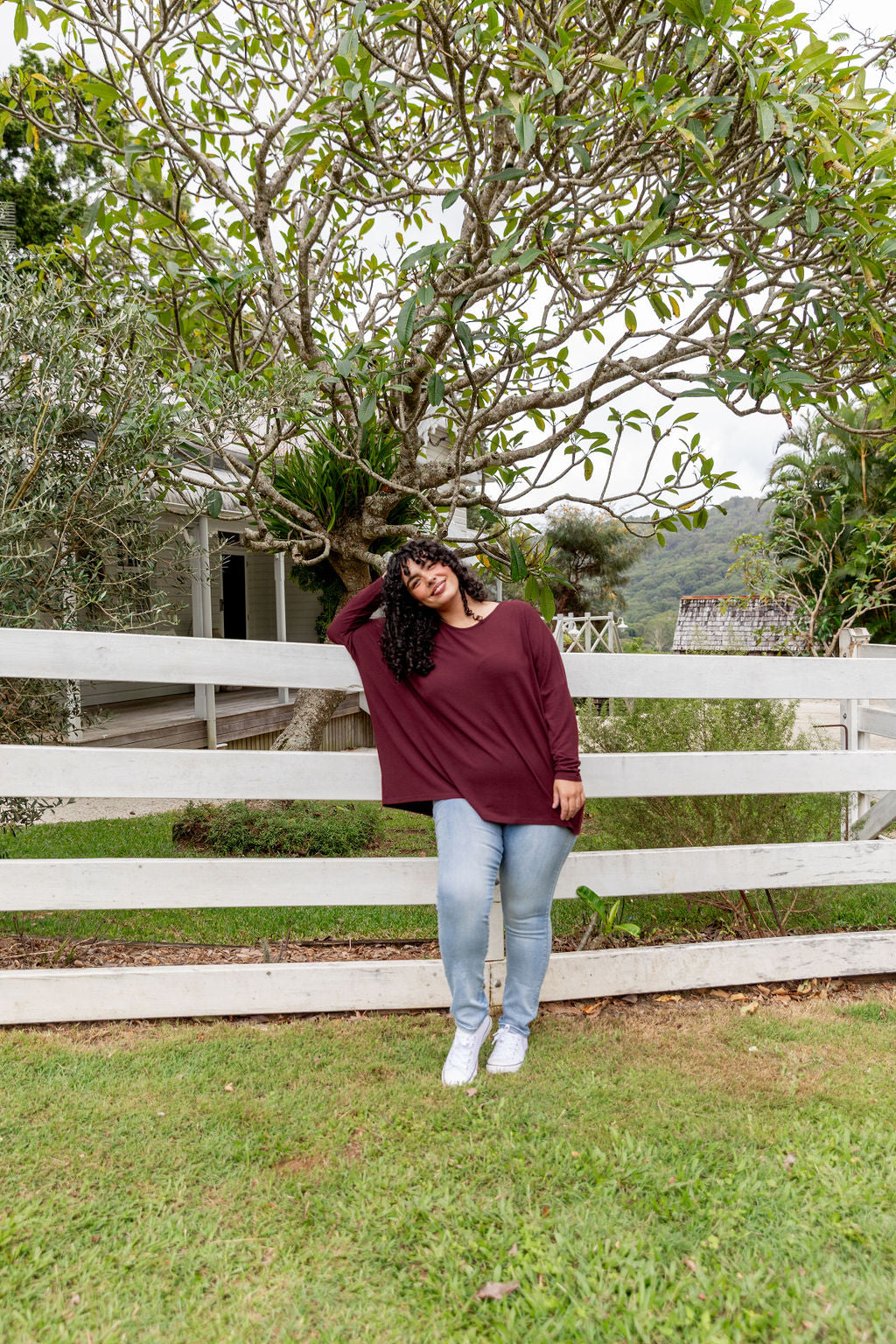 Harlow Knit Top Women's Long Sleeve Merlot Wine Red Pullover Sweater - Perfect for Fall Layering, Office Wear & Casual Outfits