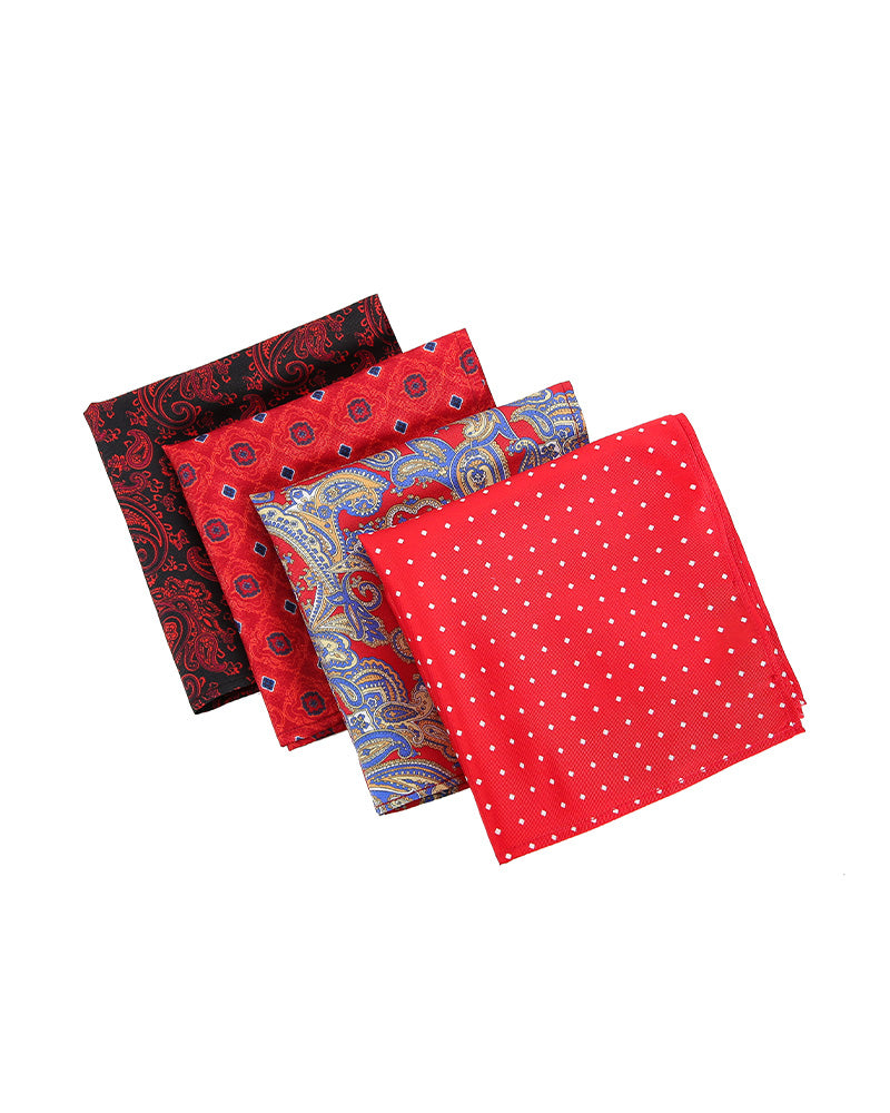 Premium Red Base Printed Men's Handkerchief - Soft Cotton Pocket Squares for Formal Events, Weddings & Everyday Carry (Set of 3)