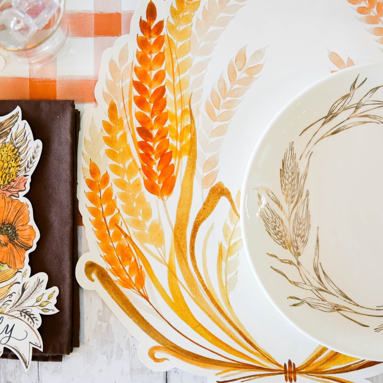 Golden Harvest Die-Cut Placemats - Elegant Table Setting for Thanksgiving, Fall Decor & Holiday Dining - Set of 6 Premium Quality Placemats for Seasonal Home Decor