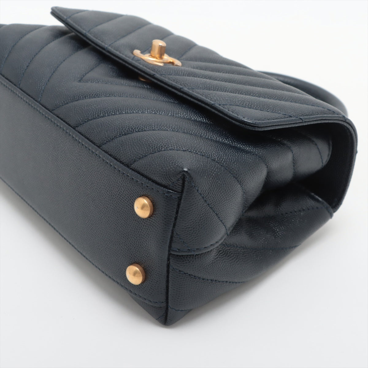 Chanel Small Chevron Coco Handle Bag in Navy Caviar Leather - Perfect for Work, Evening Events & Luxury Fashion Accessories
