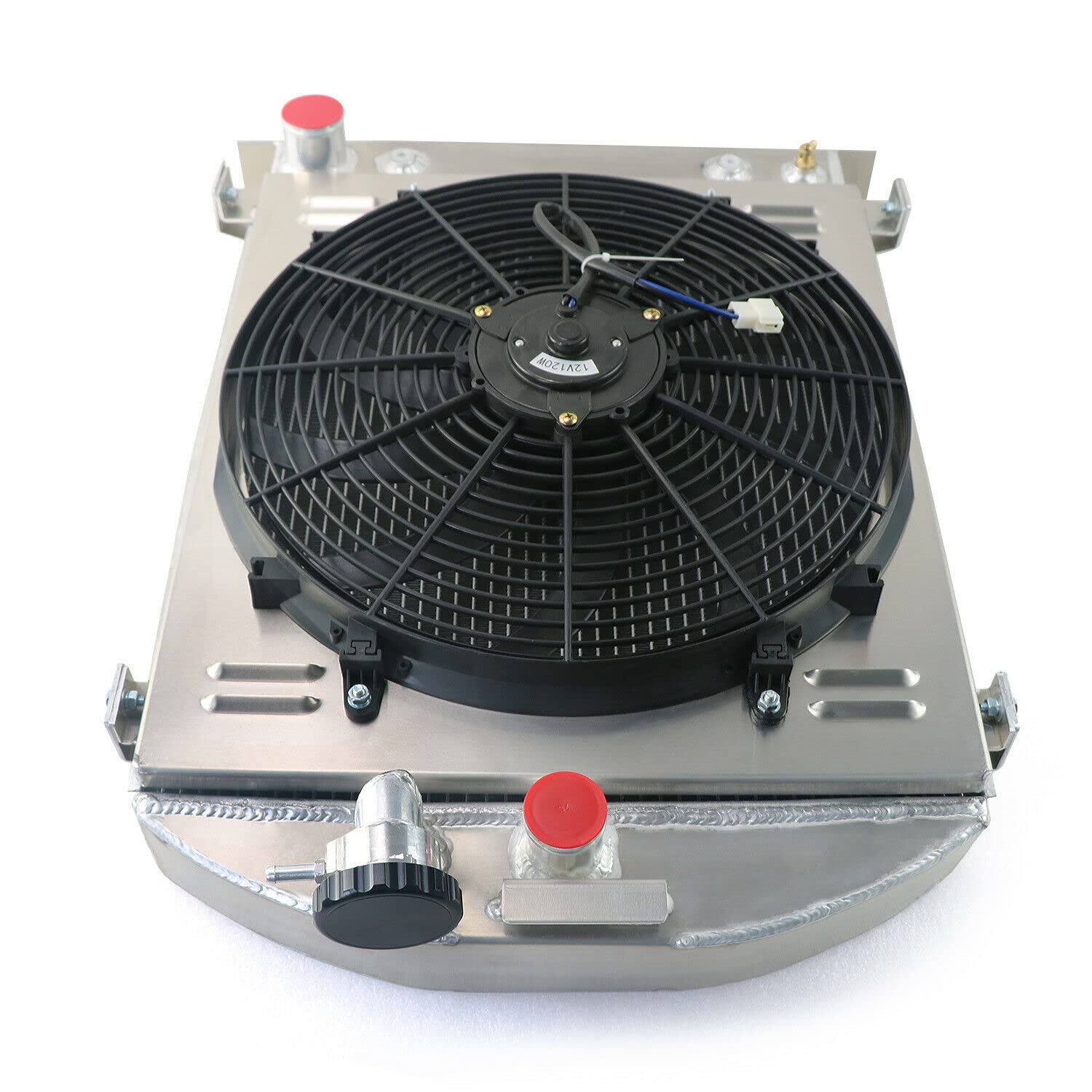 4 Row Aluminum Radiator for 1932-1934 Ford Model A & Chevy V8 Engine - Full Aluminum Cooling System with Shroud Fan & Relay Kits - Perfect for Hot Rod, Classic Car Restoration & Performance Upgrades