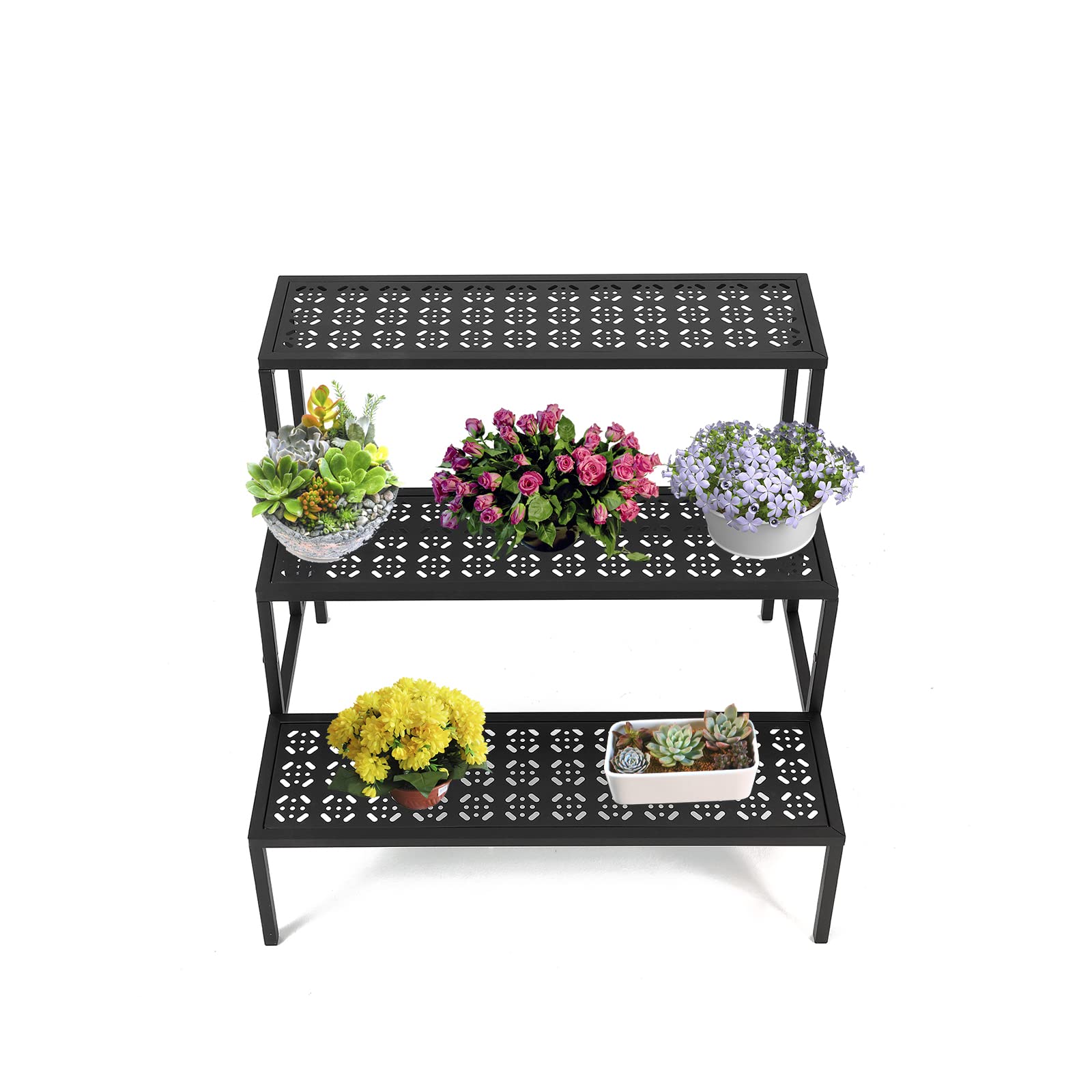 3-Tier Metal Plant Stand Indoor Outdoor - Sturdy Tiered Flower Pot Holder, Garden Ladder Shelf for Plants, Succulents & Home Decor | Perfect for Balcony, Patio & Living Room Display