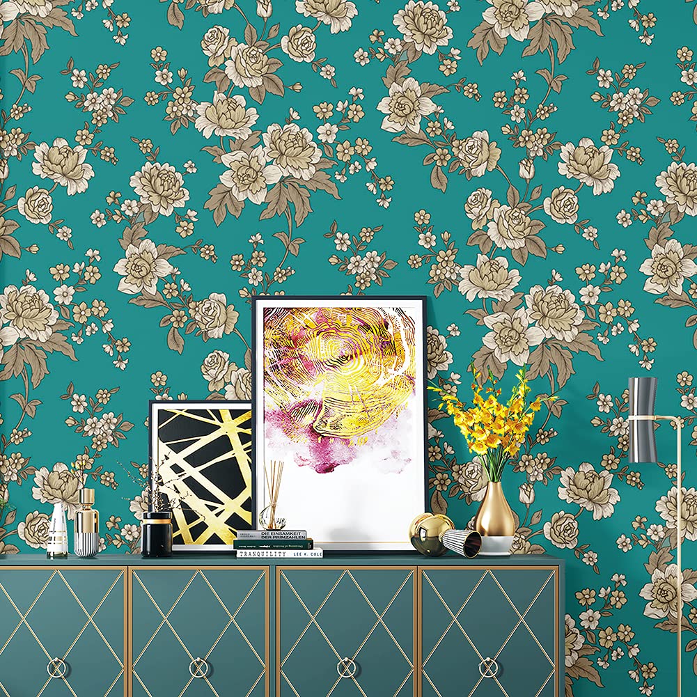 JZ·HOME Floral Peel and Stick Wallpaper - Vintage Peony Flower Self-Adhesive Contact Paper (17.7
