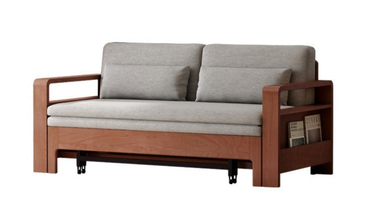 Solid Wood Sleeper Sofa - Beech & Oak Multi-Functional Convertible Sofa Bed for Living Room, Guest Room & Small Spaces